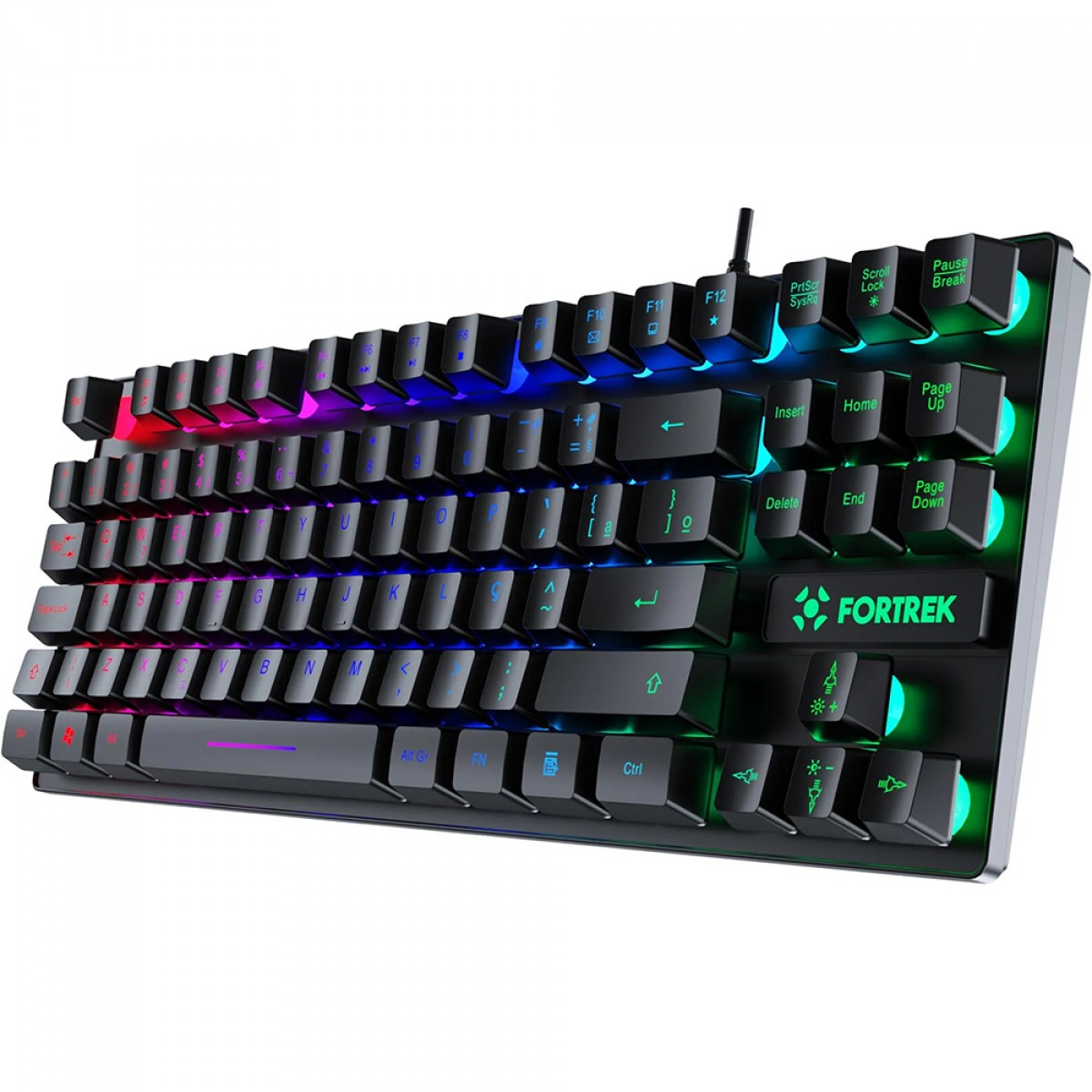 Teclado Gamer Fortrek Fearless 80, TKL, Rainbow, Membrana, ABNT2, Preto