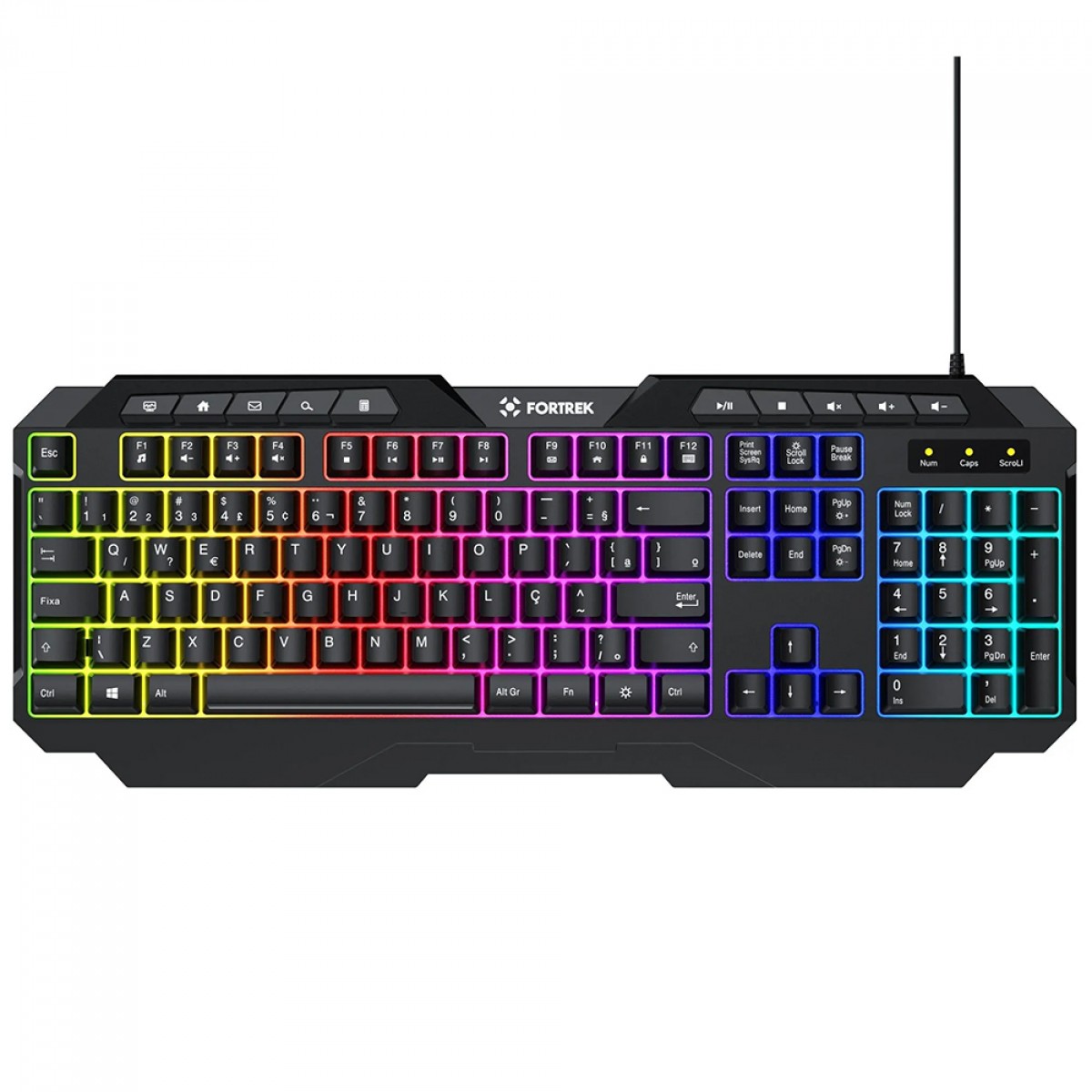 Teclado Gamer Fortrek Shortcut, Rainbow, Membrana, Full Size, ABNT2, Preto