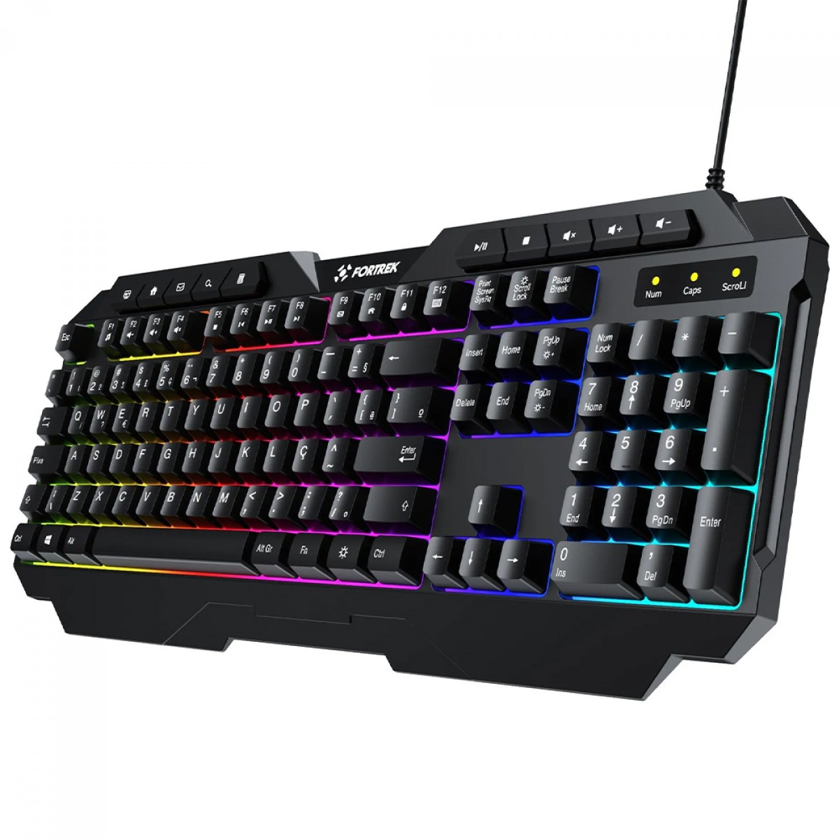 Teclado Gamer Fortrek Shortcut, Rainbow, Membrana, Full Size, ABNT2, Preto