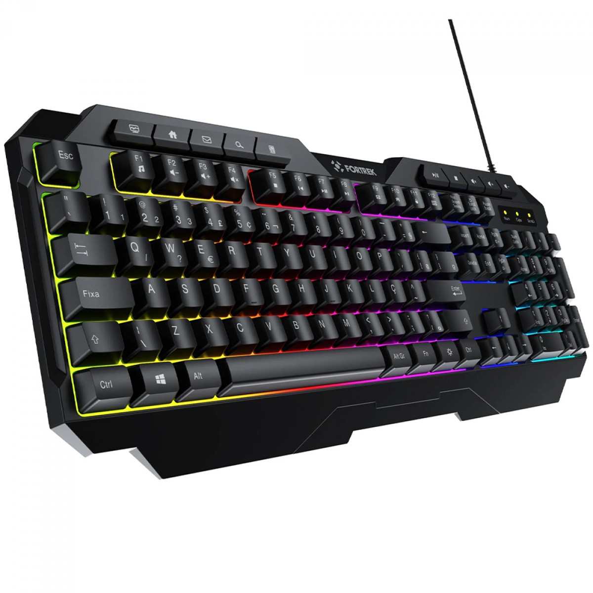 Teclado Gamer Fortrek Shortcut, Rainbow, Membrana, Full Size, ABNT2, Preto
