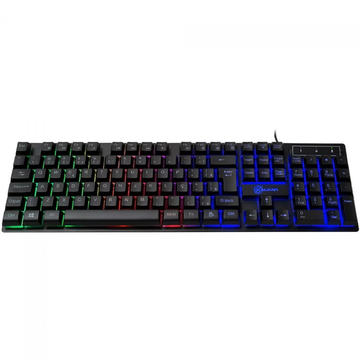 Teclado Gamer Kalkan Hati, Rainbow, Membrana, ABNT2, Preto, KLK00012
