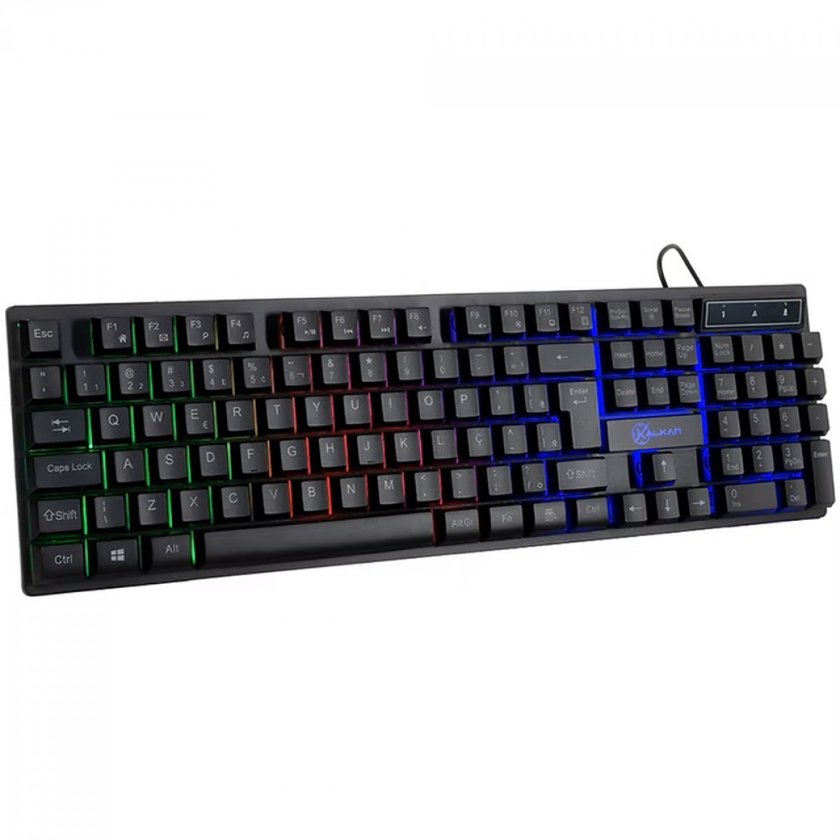 Teclado Gamer Kalkan Hati, Rainbow, Membrana, ABNT2, Preto, KLK00012