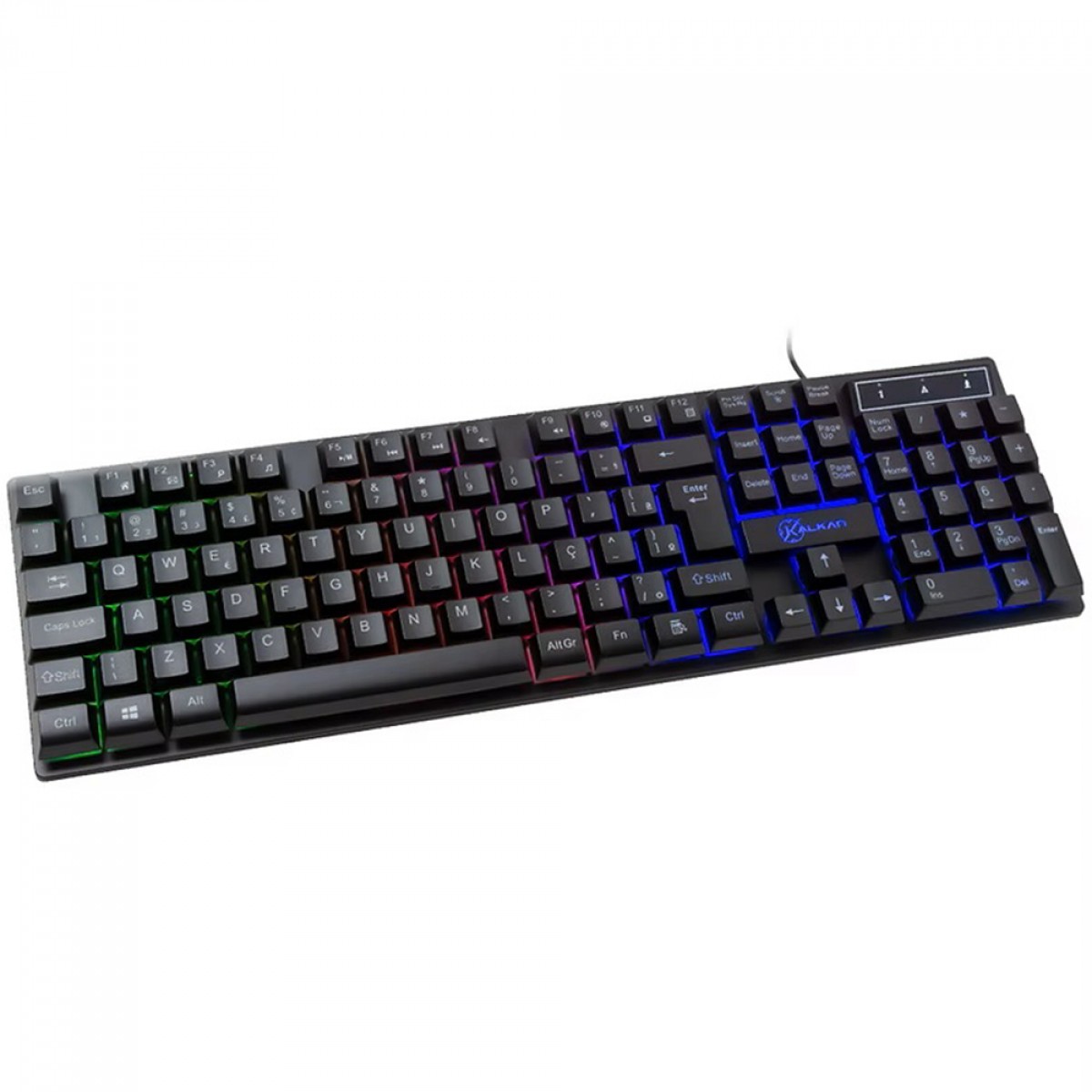 Teclado Gamer Kalkan Hati, Rainbow, Membrana, ABNT2, Preto, KLK00012