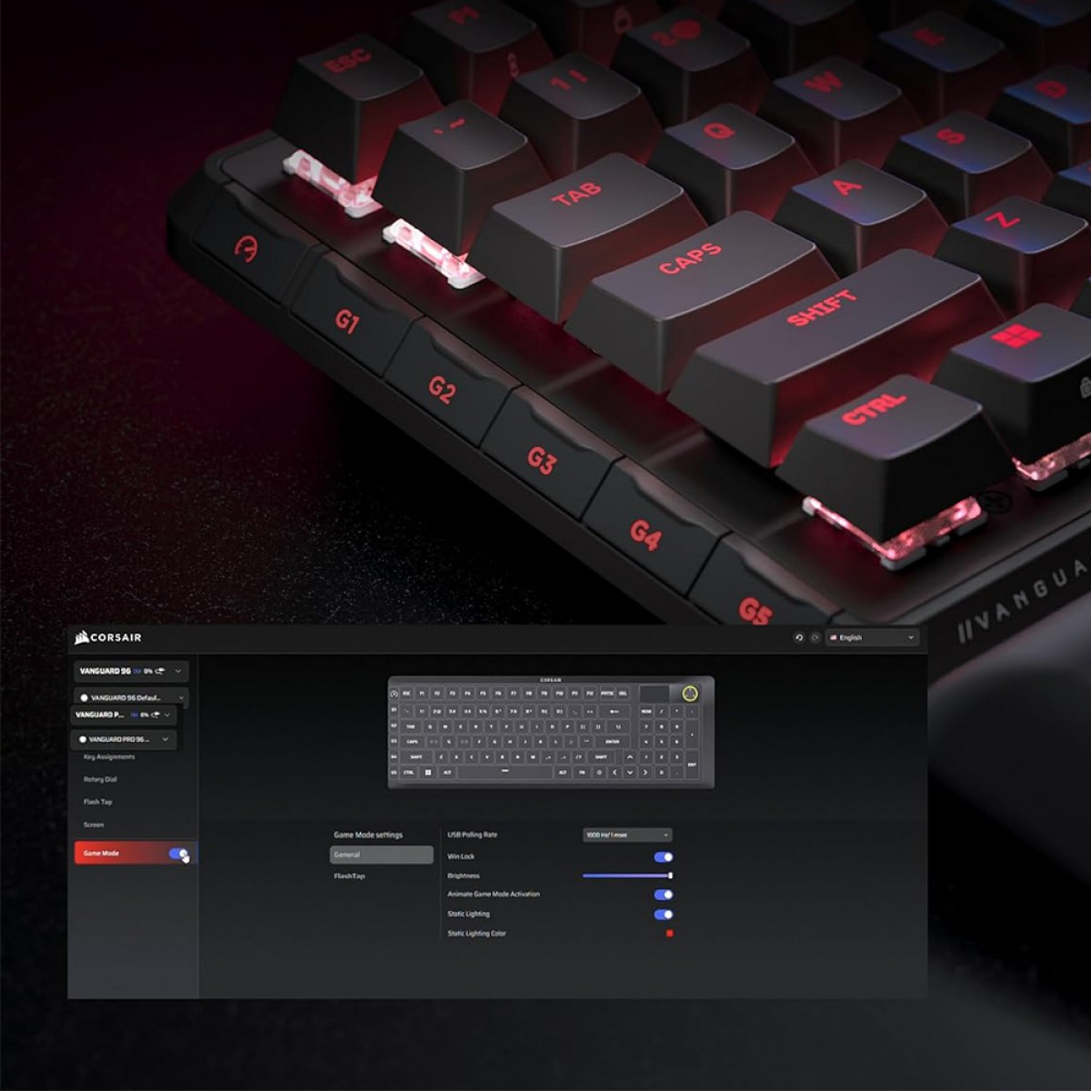 Teclado Gamer Magnético Corsair Vanguard Pro 96, RGB, Hall Efect, Switch MGX, ANSI, Preto, CH-91E911G-NA