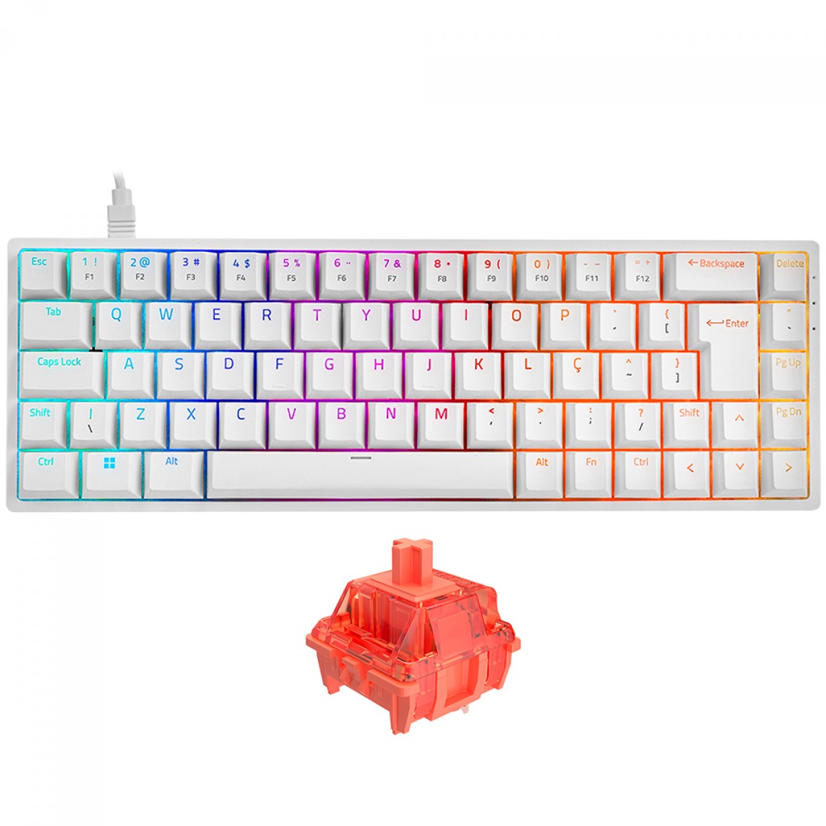 Teclado Gamer Mecânico Akko 3068S White, RGB, Switch Akko Orange, ABNT2