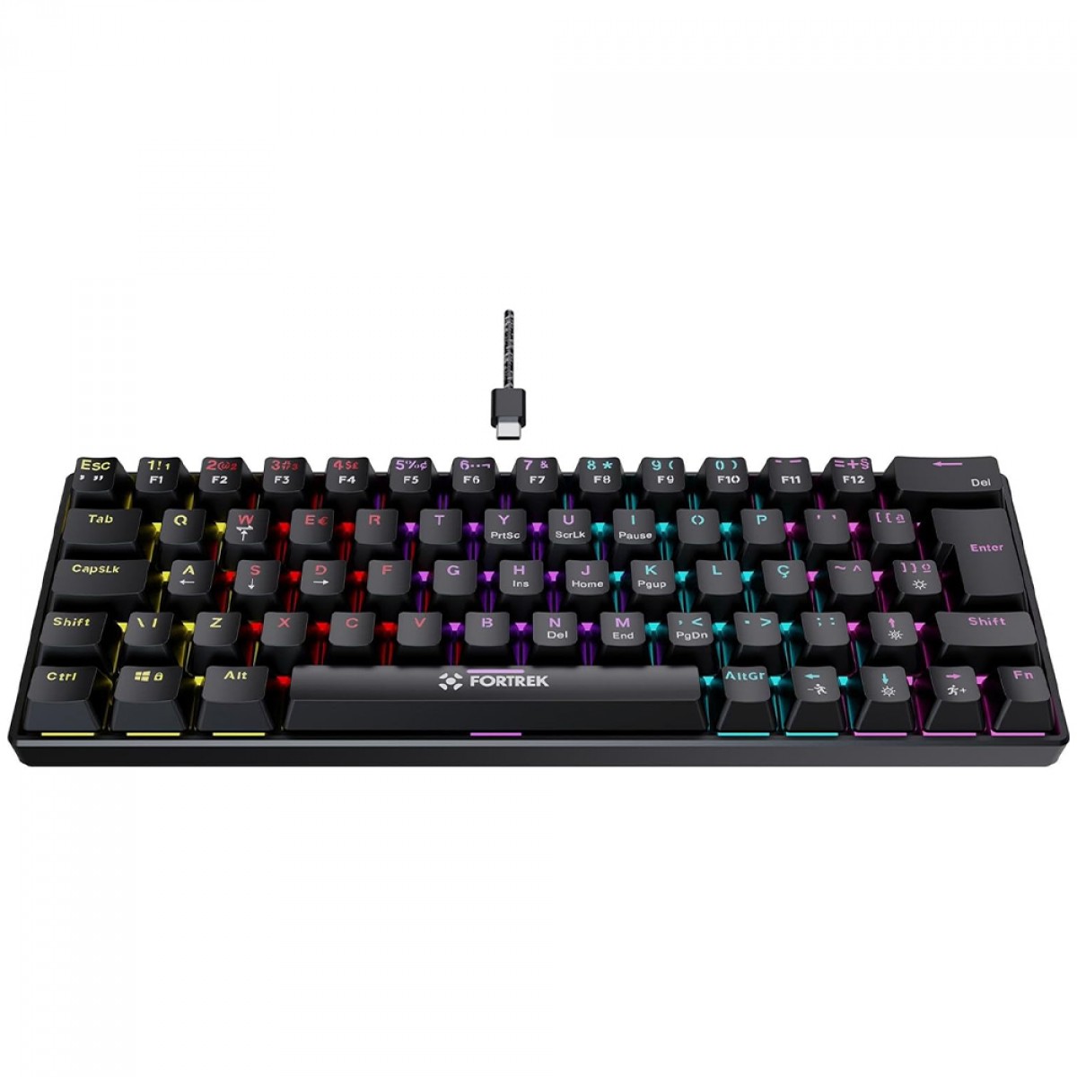 Teclado Gamer Mecânico Fortrek Gravity 65, Rainbow, Switch Outemu Red, ABNT2, Compact, Preto