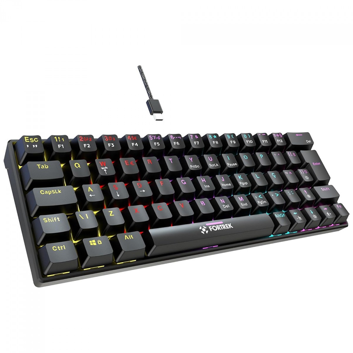 Teclado Gamer Mecânico Fortrek Gravity 65, Rainbow, Switch Outemu Red, ABNT2, Compact, Preto