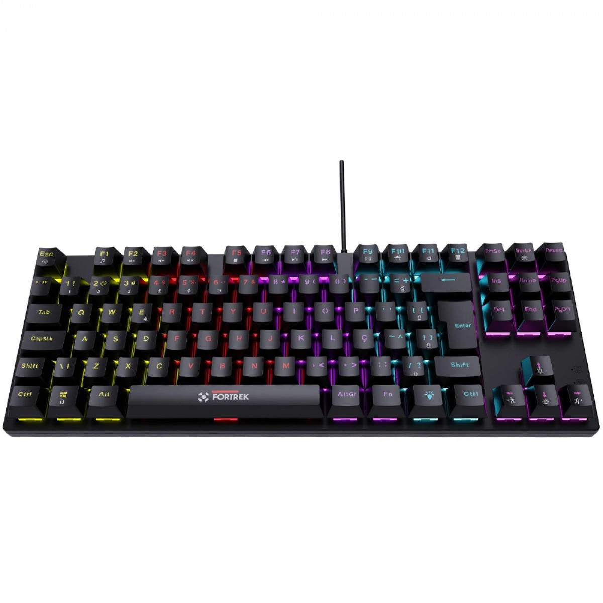 Teclado Gamer Mecânico Fortrek Gravity 80, Rainbow, Switch Outemu Red, ABNT2, TKL, Preto