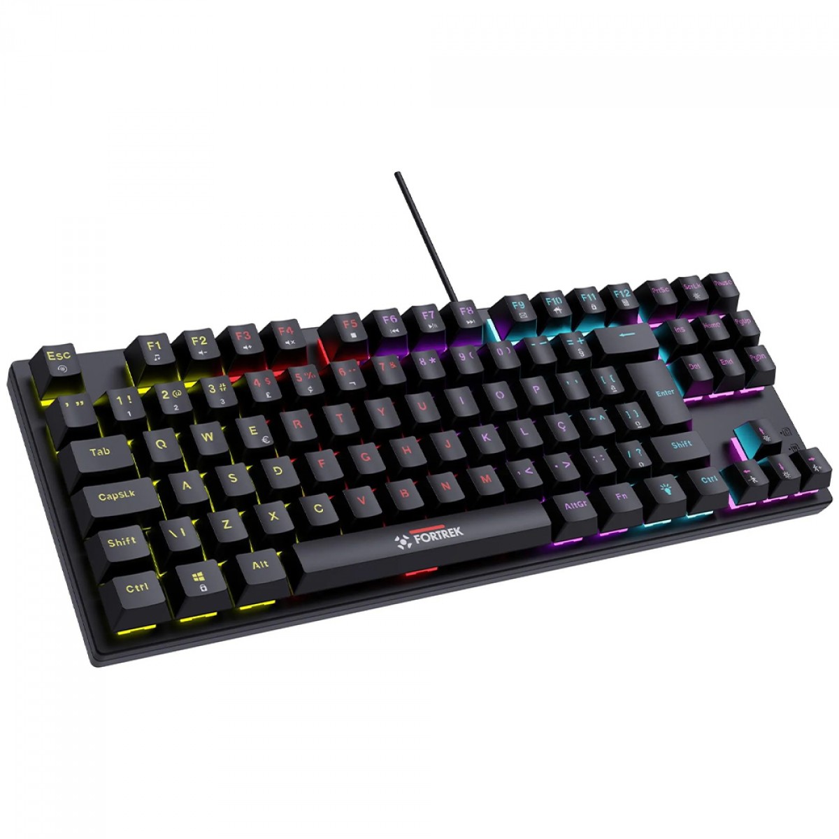 Teclado Gamer Mecânico Fortrek Gravity 80, Rainbow, Switch Outemu Red, ABNT2, TKL, Preto