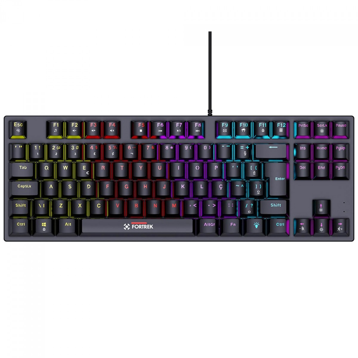 Teclado Gamer Mecânico Fortrek Gravity 80, Rainbow, Switch Outemu Red, ABNT2, TKL, Preto
