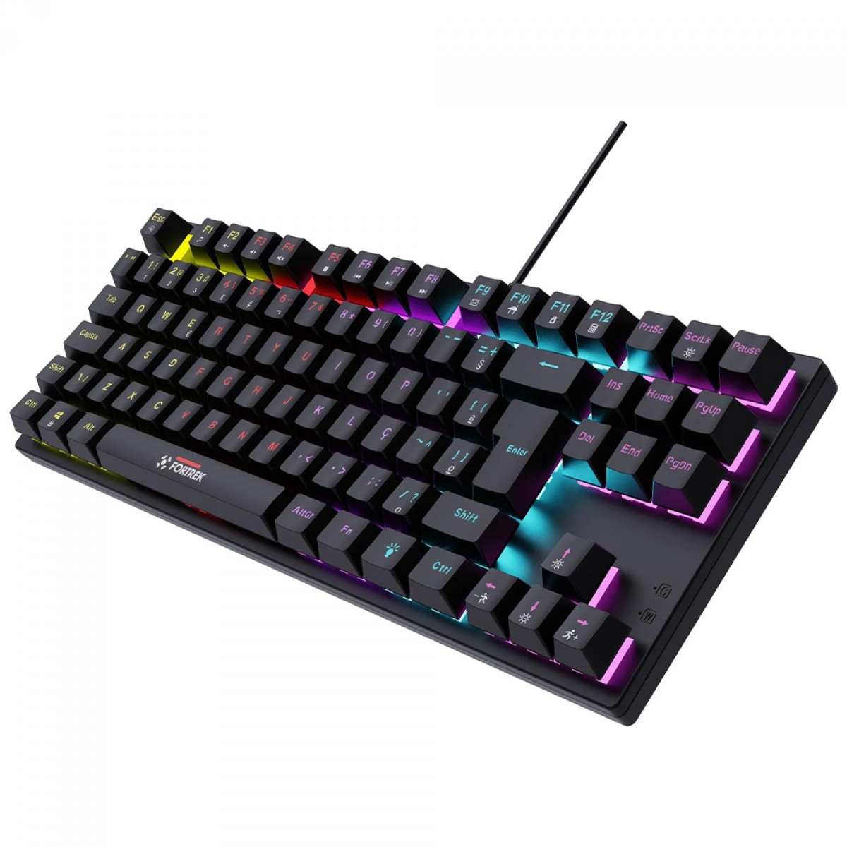 Teclado Gamer Mecânico Fortrek Gravity 80, Rainbow, Switch Outemu Red, ABNT2, TKL, Preto