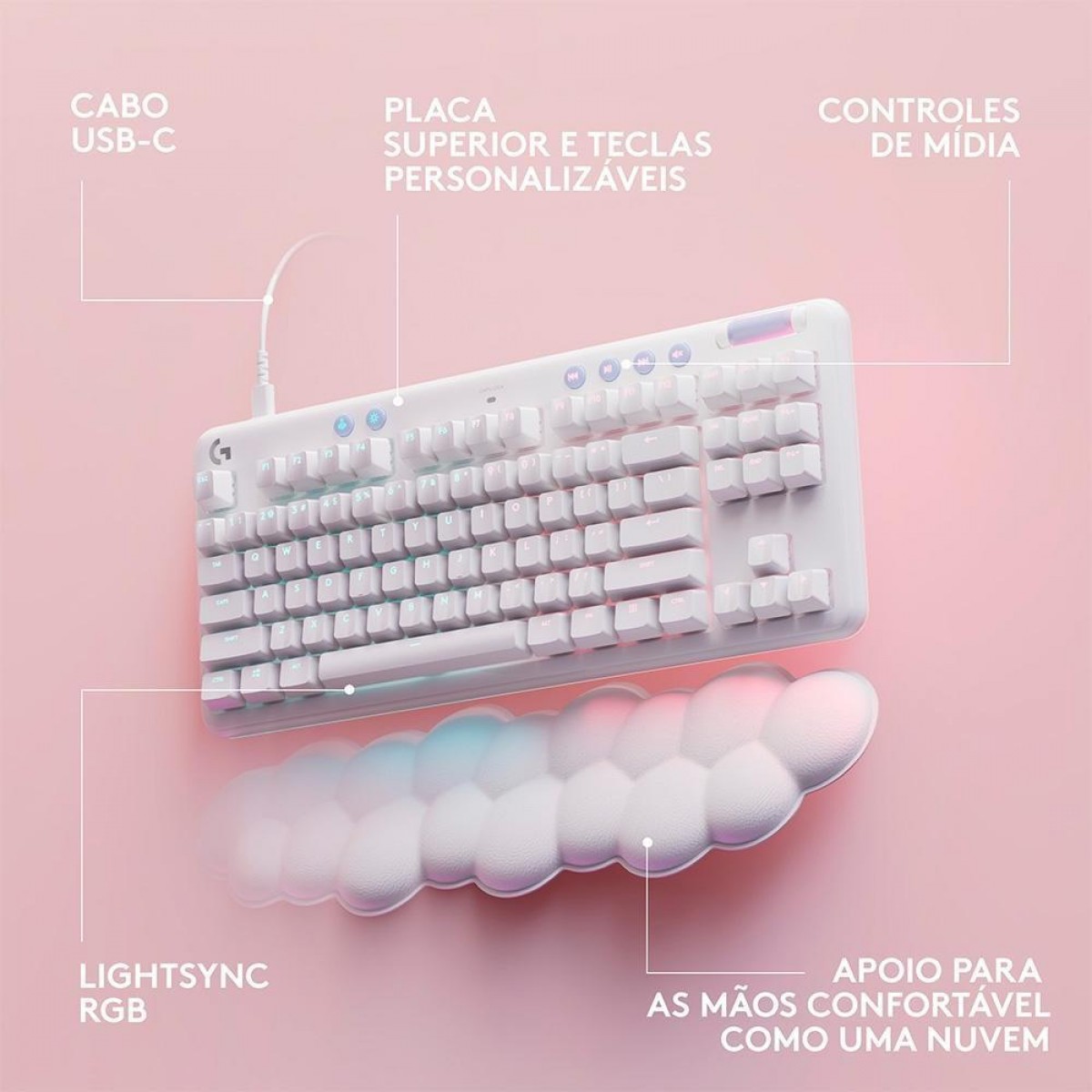 Teclado Gamer Mecânico Logitech G713, RGB, ABNT2, Switch GX Linear Red, Branco, 920-010705