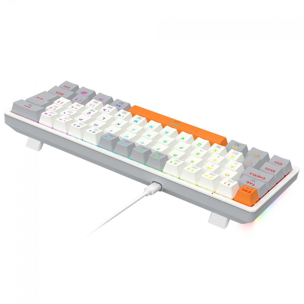Teclado Gamer Mecânico Redragon Akali, RGB, USB, Switch Brown, ABNT2, 60%, Branco, Cinza e Laranja, K642WGO-RGB (PT-BROWN)