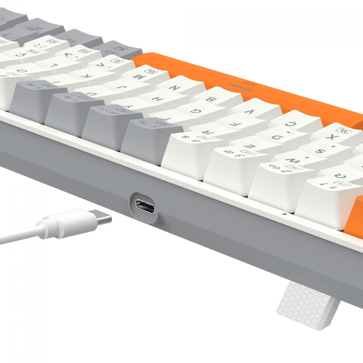 Teclado Gamer Mecânico Redragon Akali, RGB, USB, Switch Brown, ABNT2, 60%, Branco, Cinza e Laranja, K642WGO-RGB (PT-BROWN)