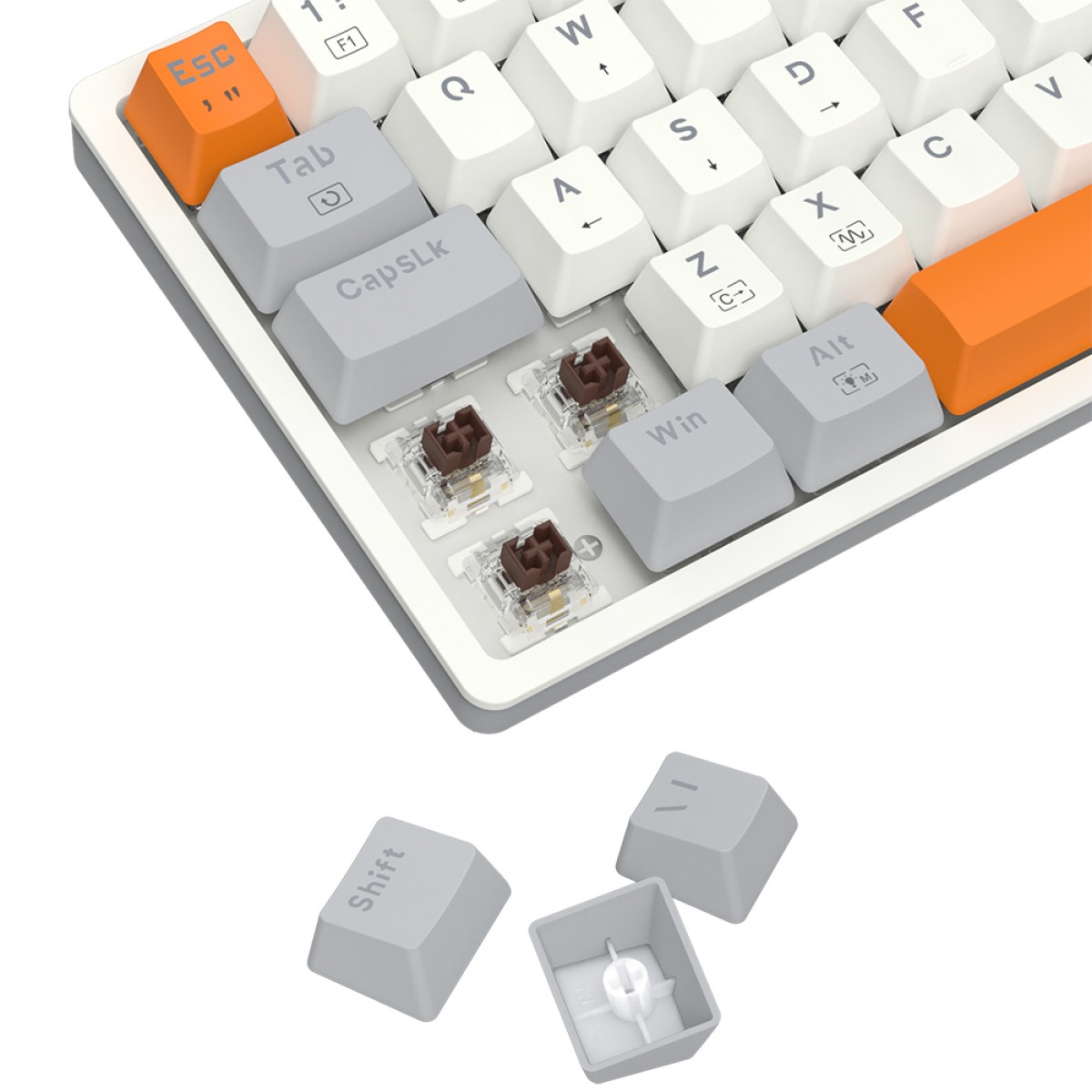 Teclado Gamer Mecânico Redragon Akali, RGB, USB, Switch Brown, ABNT2, 60%, Branco, Cinza e Laranja, K642WGO-RGB (PT-BROWN)