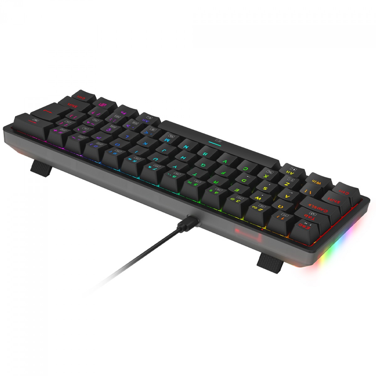 Teclado Gamer Mecânico Redragon Akali, RGB, USB, Switch Brown, ABNT2, 60%, Preto, K642-RGB (PT-BROWN)