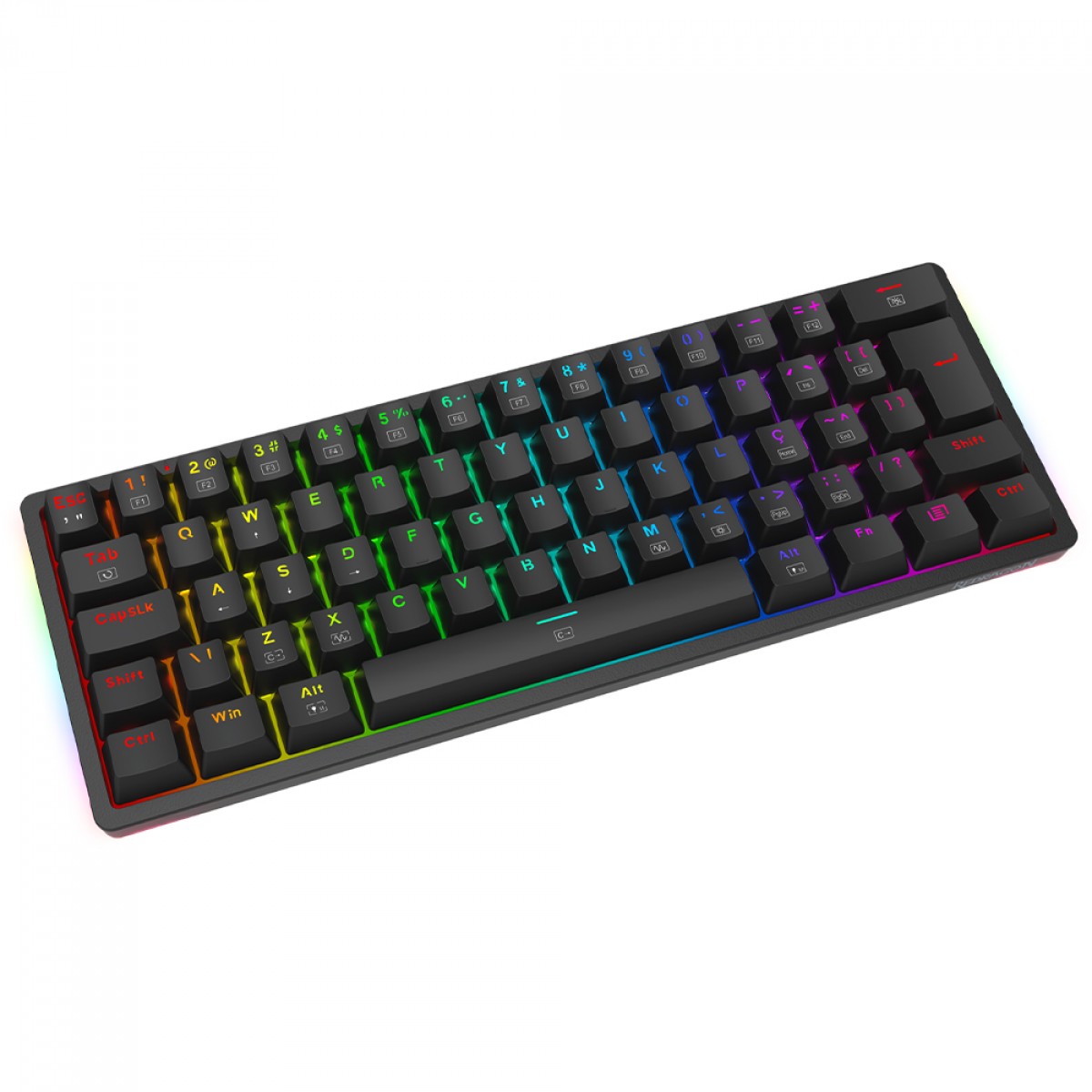 Teclado Gamer Mecânico Redragon Akali, RGB, USB, Switch Brown, ABNT2, 60%, Preto, K642-RGB (PT-BROWN)