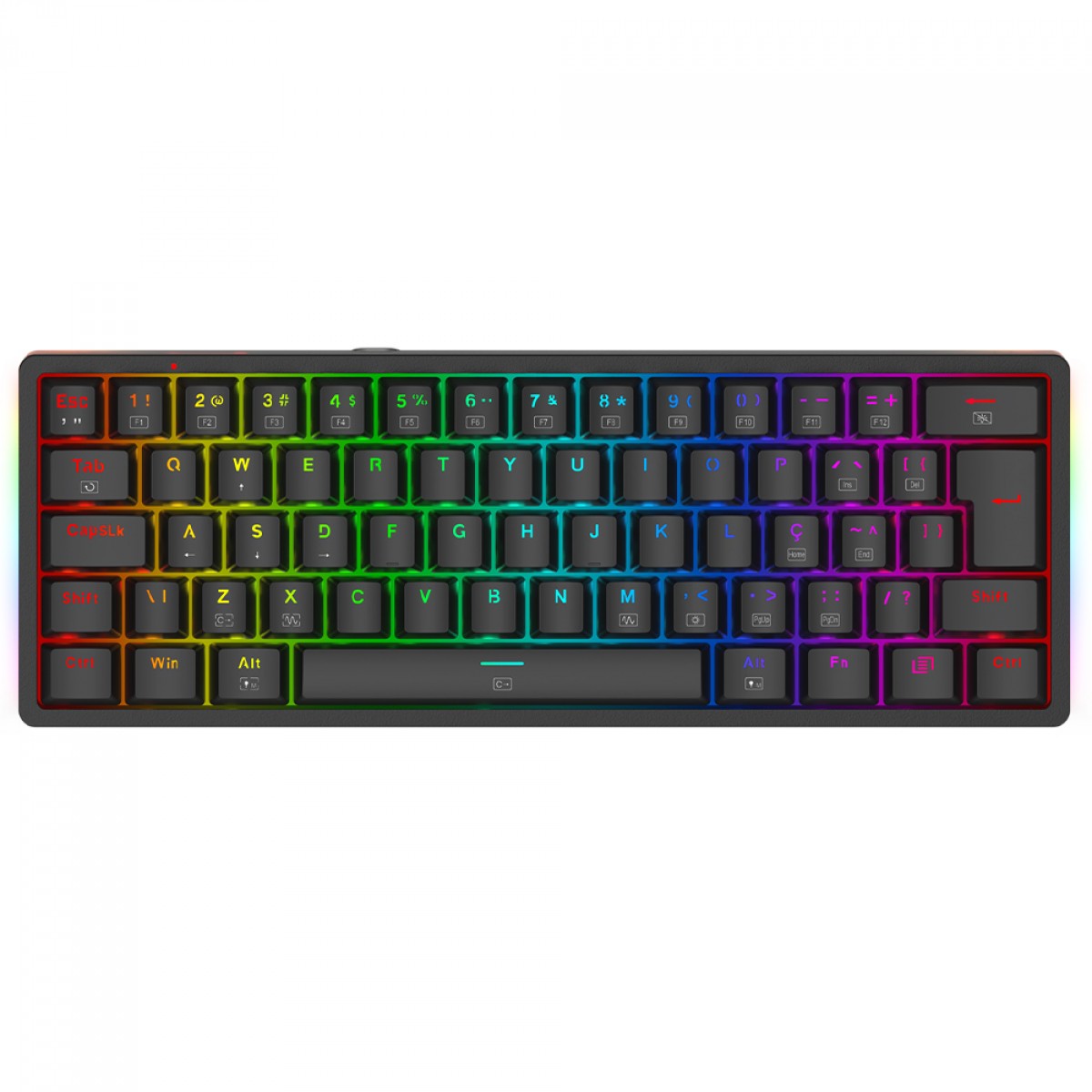 Teclado Gamer Mecânico Redragon Akali, RGB, USB, Switch Brown, ABNT2, 60%, Preto, K642-RGB (PT-BROWN)
