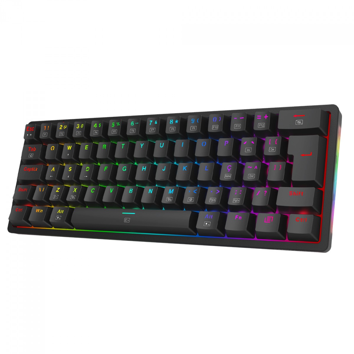 Teclado Gamer Mecânico Redragon Akali, RGB, USB, Switch Brown, ABNT2, 60%, Preto, K642-RGB (PT-BROWN)
