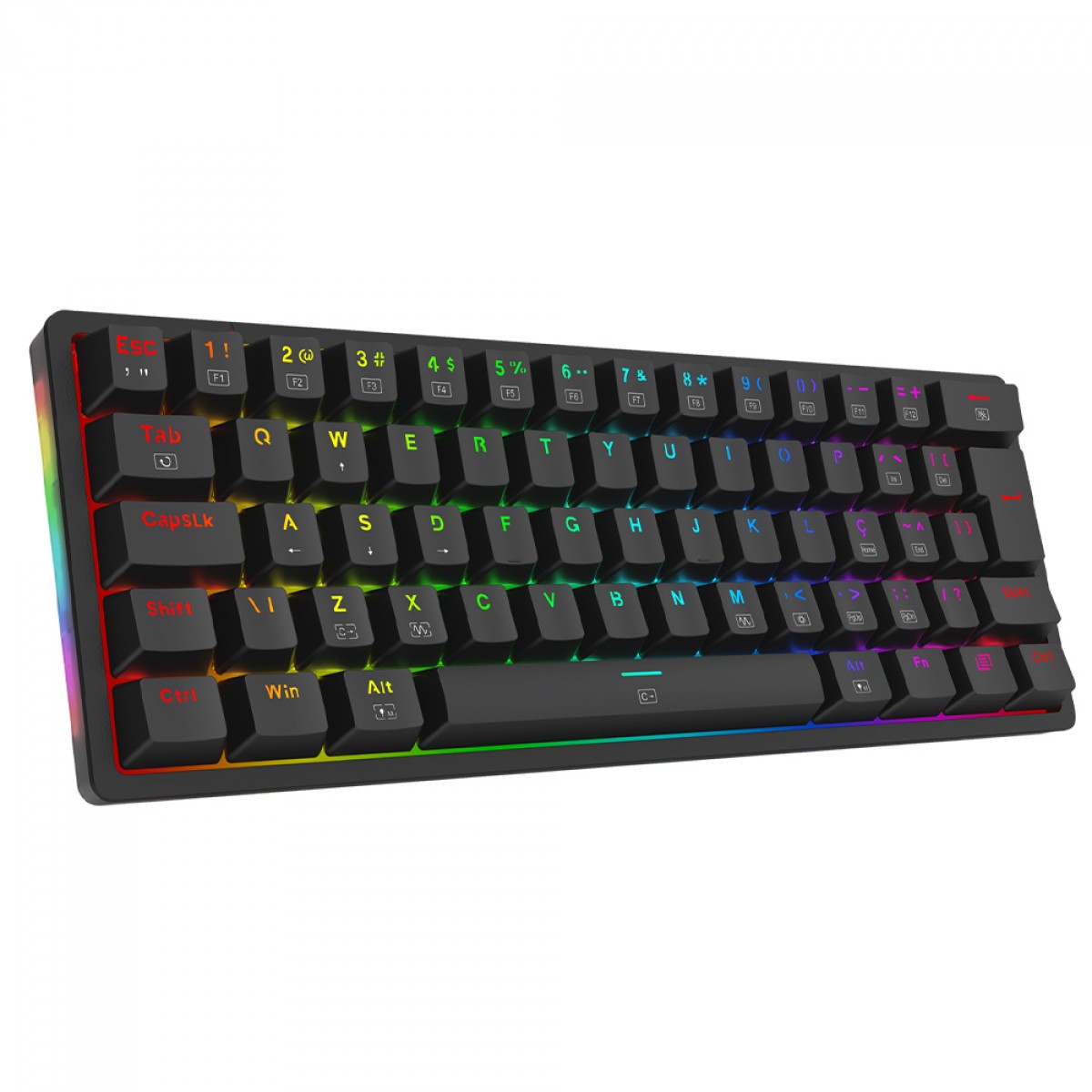 Teclado Gamer Mecânico Redragon Akali, RGB, USB, Switch Brown, ABNT2, 60%, Preto, K642-RGB (PT-BROWN)