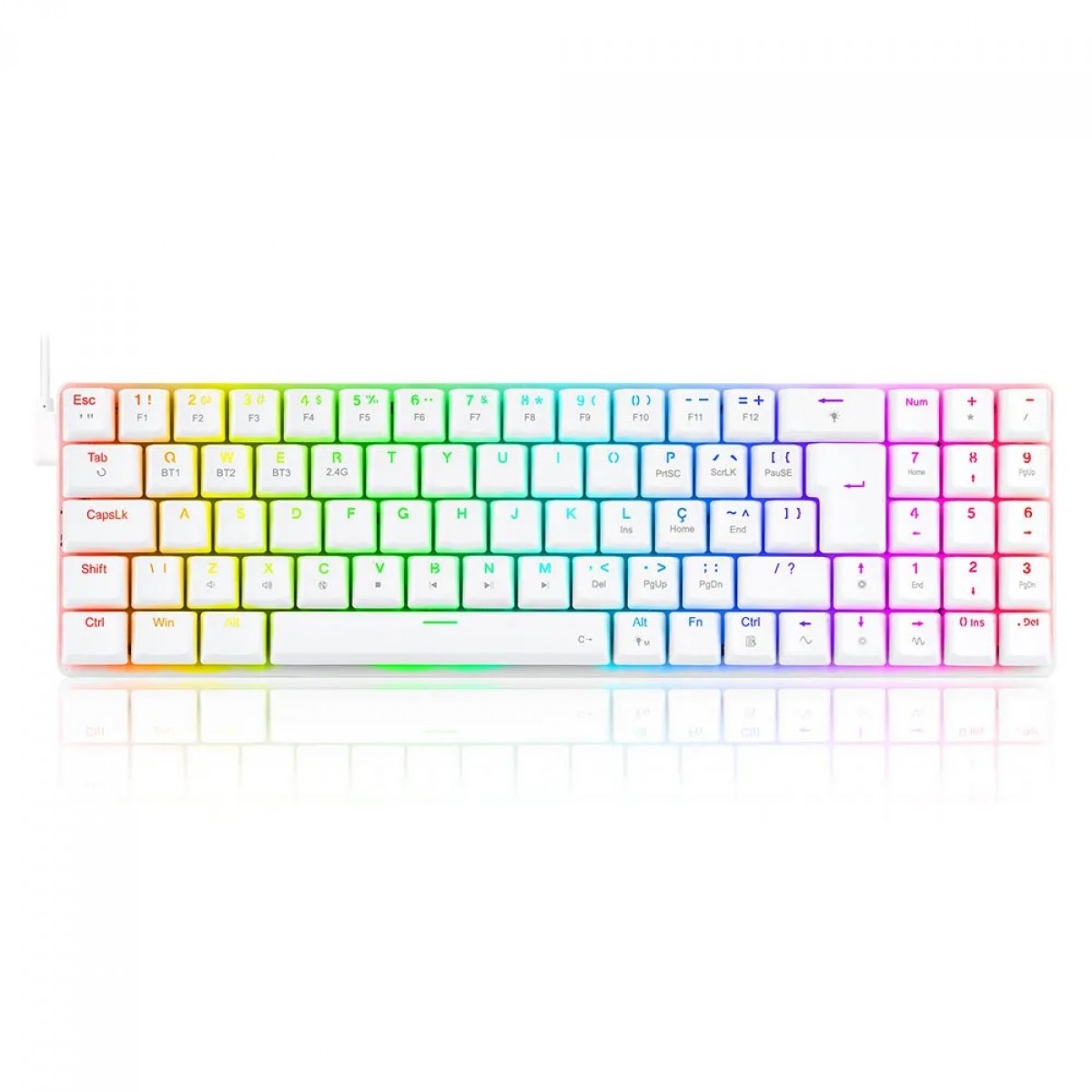 Teclado Gamer Mecânico Redragon Ashe, RGB, Switch Brown, ABNT2, White, K626-KB-W PT-BROWN