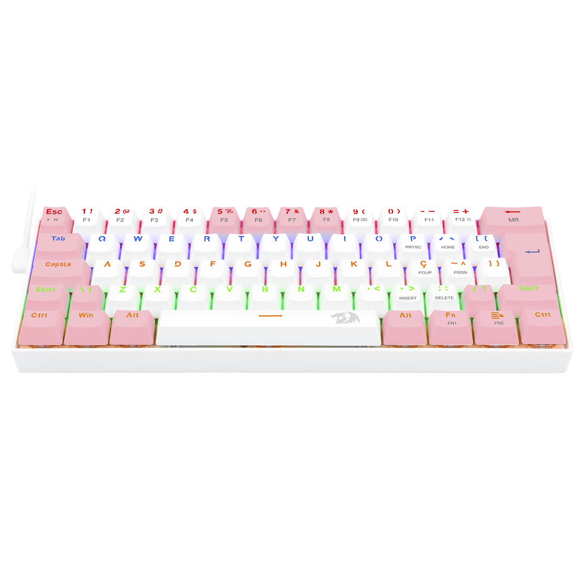 Teclado Gamer Mecânico Redragon Lakshmi Lunar White e Pink, Rainbow, Switch Blue, ABNT2, K606WP-R