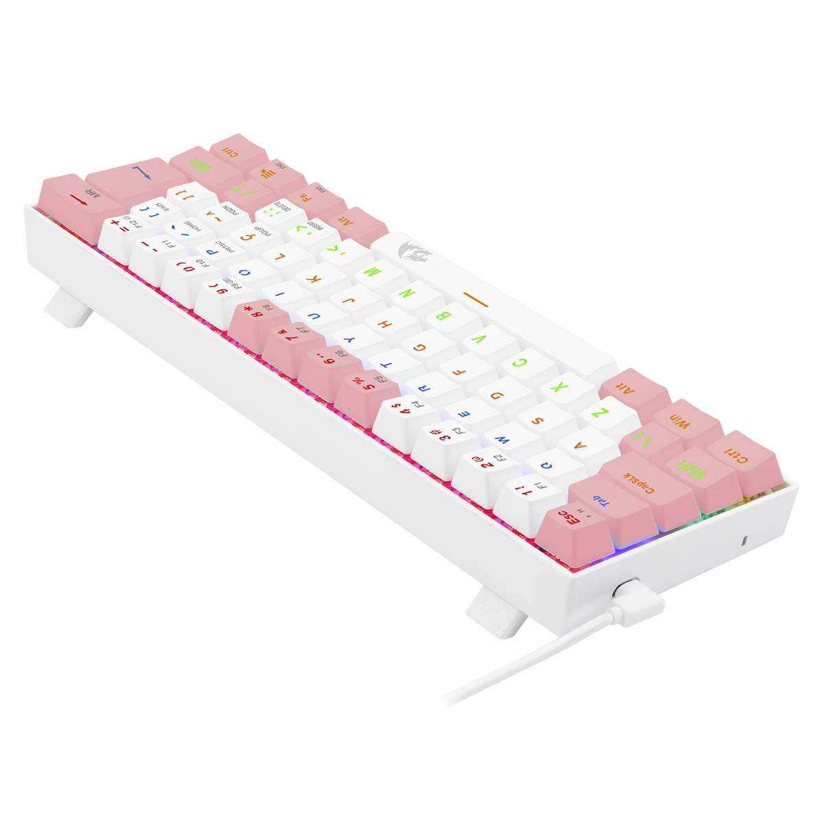 Teclado Gamer Mecânico Redragon Lakshmi Lunar White e Pink, Rainbow, Switch Blue, ABNT2, K606WP-R