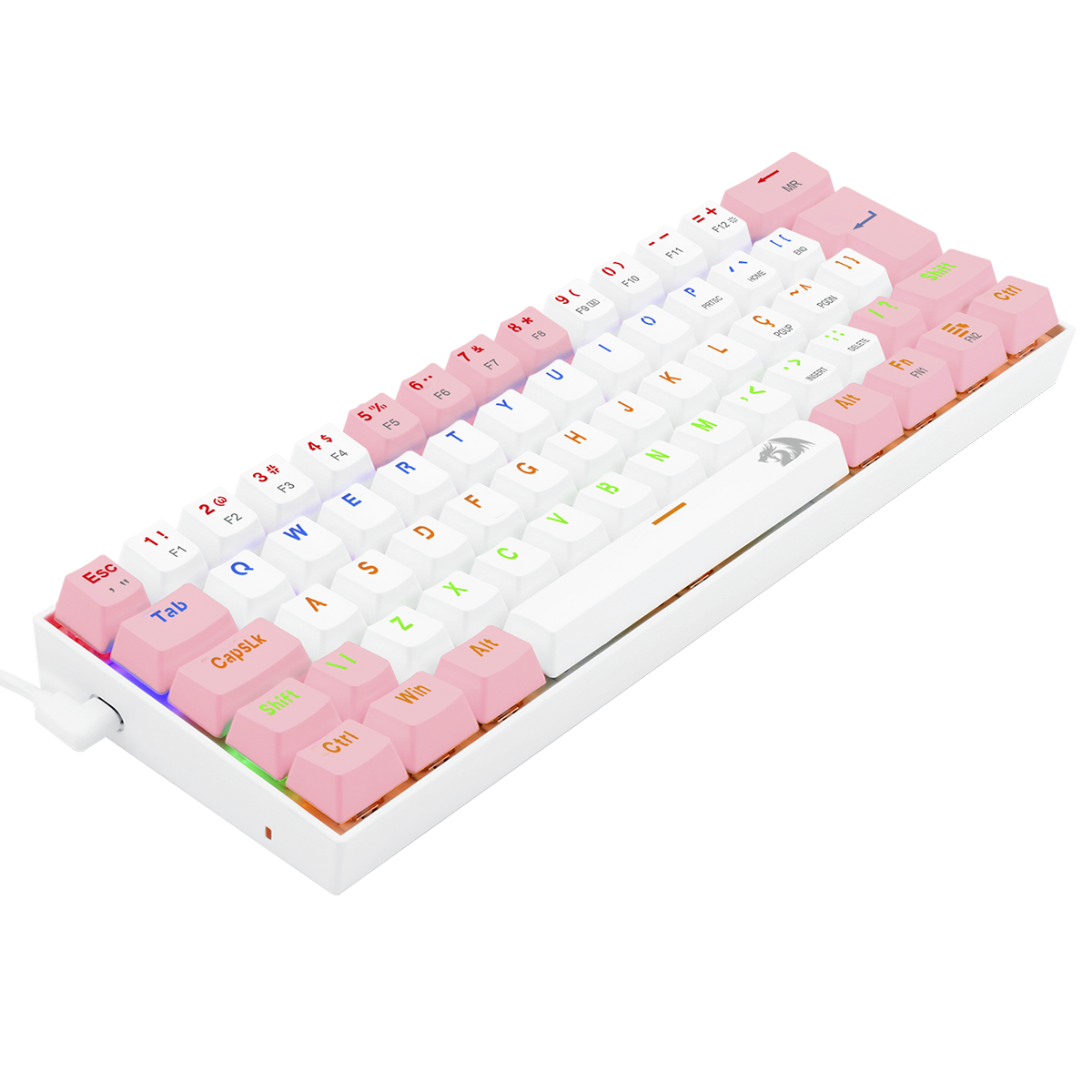 Teclado Gamer Mecânico Redragon Lakshmi Lunar White e Pink, Rainbow, Switch Blue, ABNT2, K606WP-R