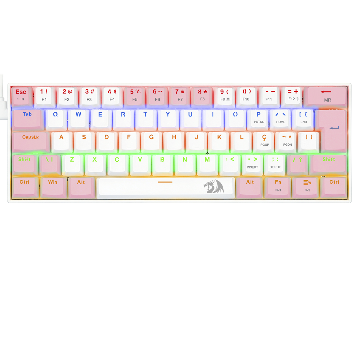 Teclado Gamer Mecânico Redragon Lakshmi Lunar White e Pink, Rainbow, Switch Blue, ABNT2, K606WP-R