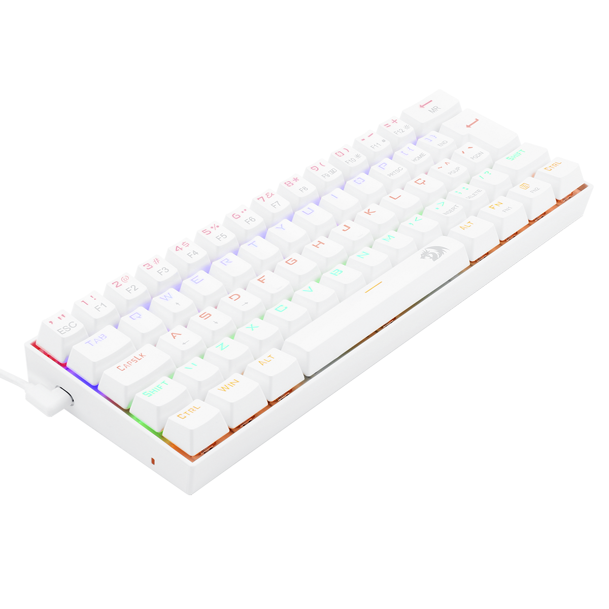 Teclado Gamer Mecânico Redragon Lakshmi Lunar White, Rainbow, Switch Brown, ABNT2, K606W-R