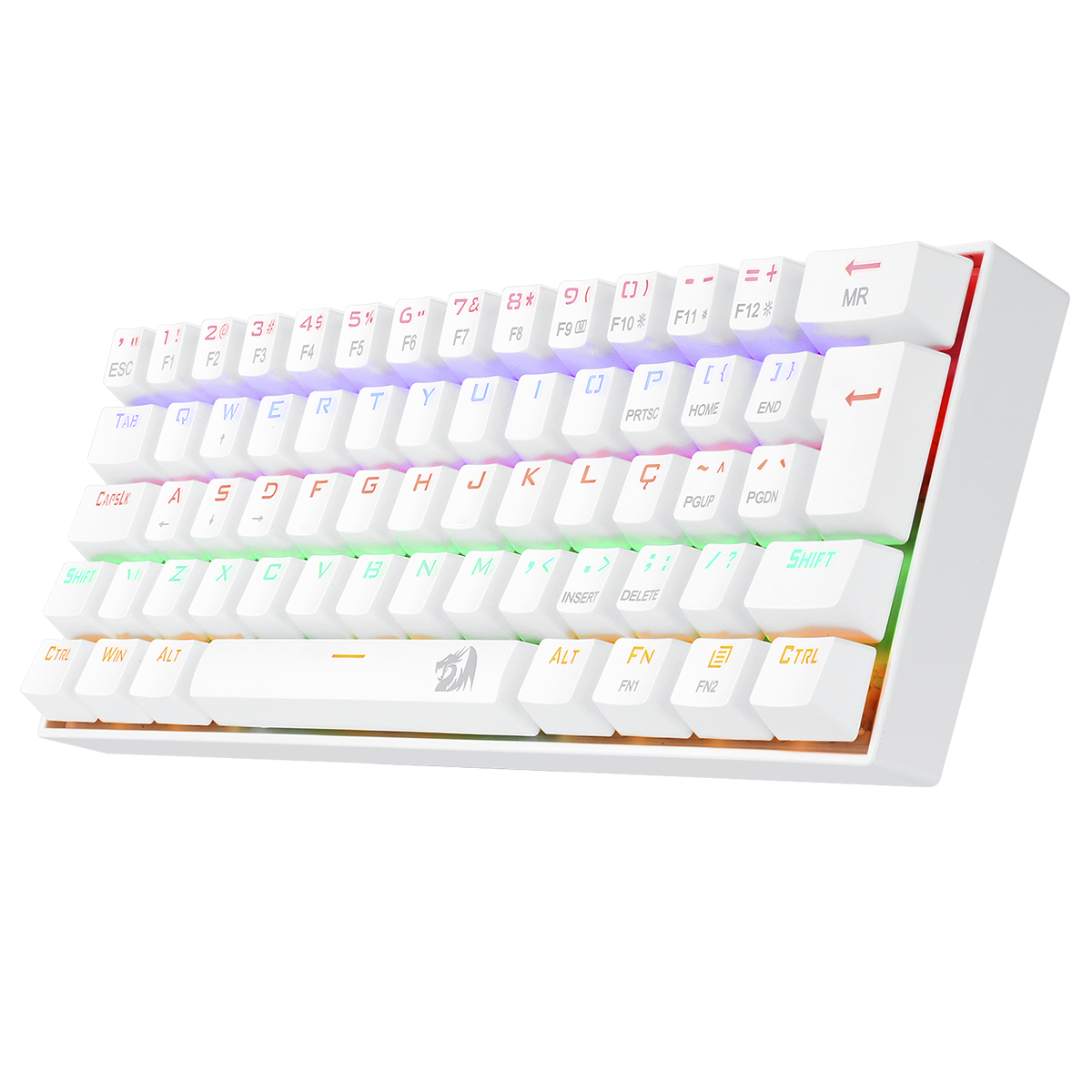 Teclado Gamer Mecânico Redragon Lakshmi Lunar White, Rainbow, Switch Brown, ABNT2, K606W-R
