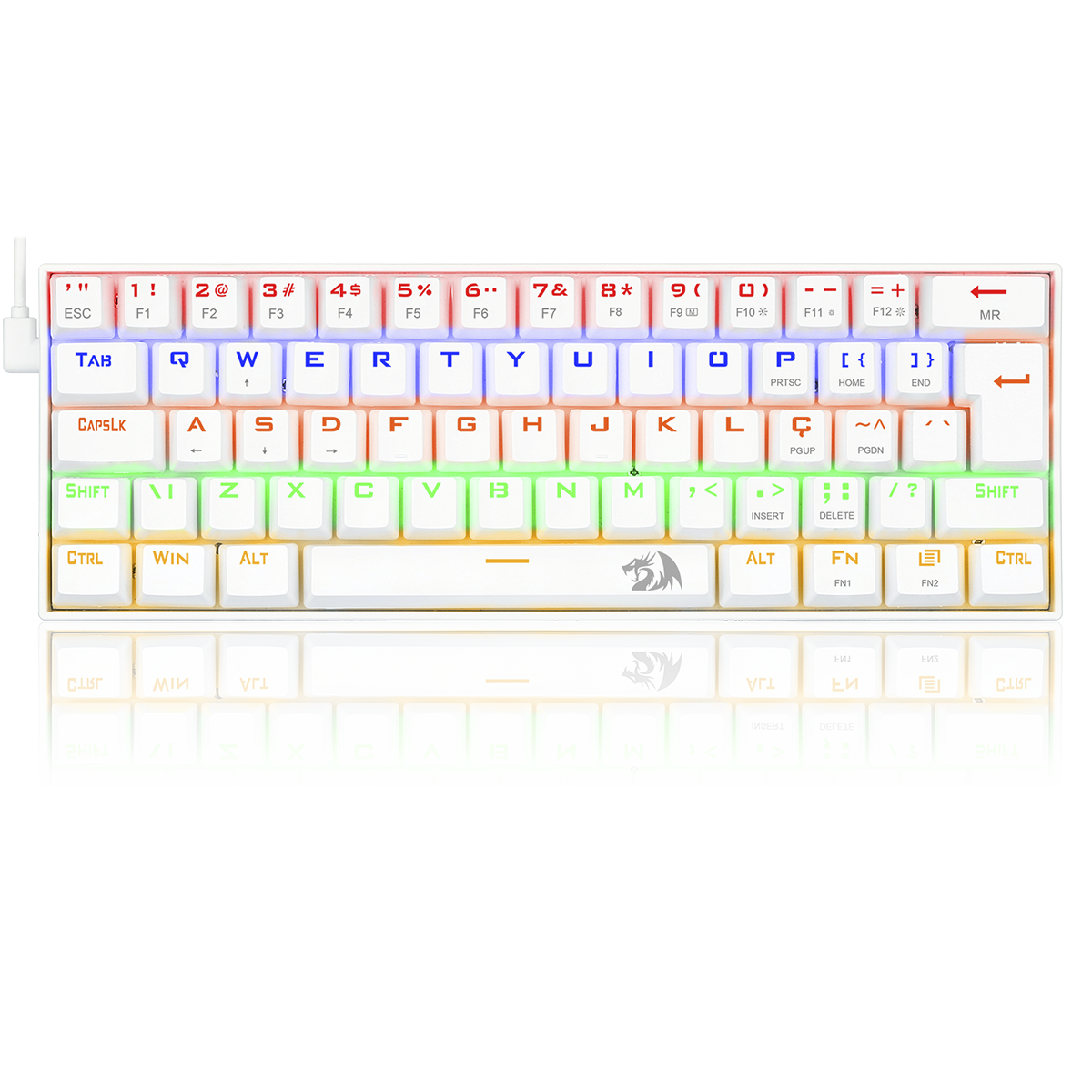 Teclado Gamer Mecânico Redragon Lakshmi Lunar White, Rainbow, Switch Brown, ABNT2, K606W-R