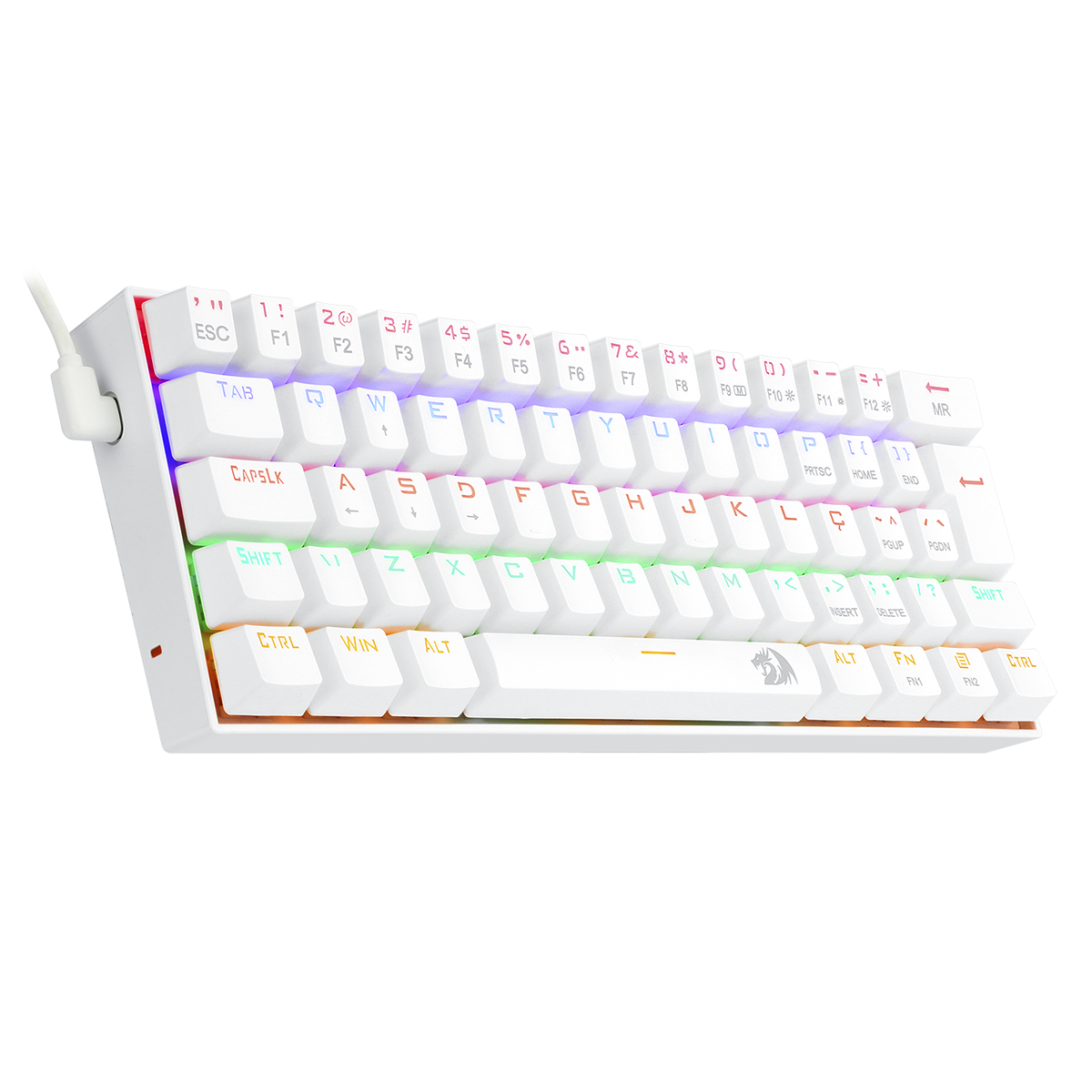 Teclado Gamer Mecânico Redragon Lakshmi Lunar White, Rainbow, Switch Brown, ABNT2, K606W-R