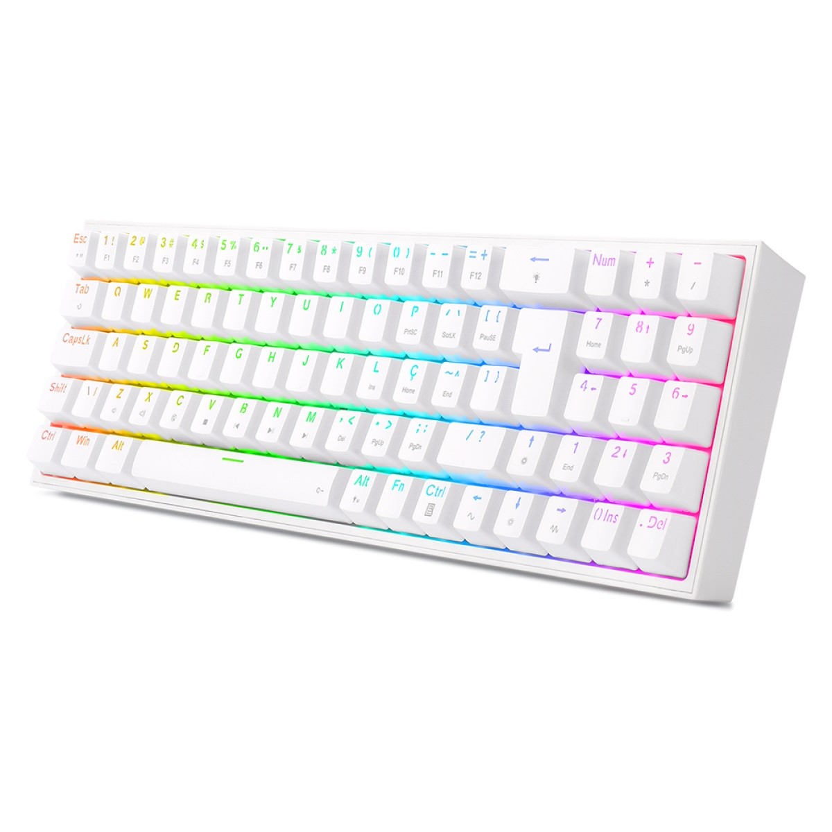 Teclado Gamer Mecânico Redragon Pollux, RGB, Switch Blue, ABNT2, White, K628-RGB-W (PT-BLUE)