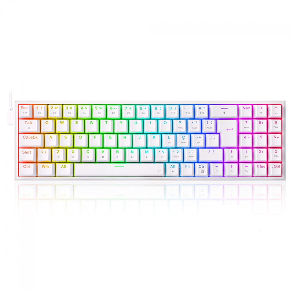 Teclado Gamer Mecânico Redragon Pollux, RGB, Switch Blue, ABNT2, White, K628-RGB-W (PT-BLUE)