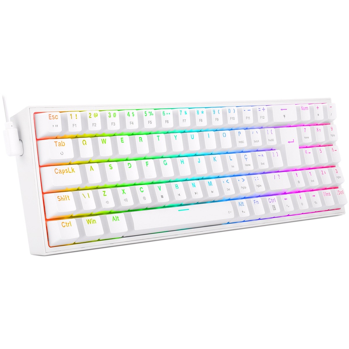 Teclado Gamer Mecânico Redragon Pollux, RGB, Switch Blue, ABNT2, White, K628-RGB-W (PT-BLUE)