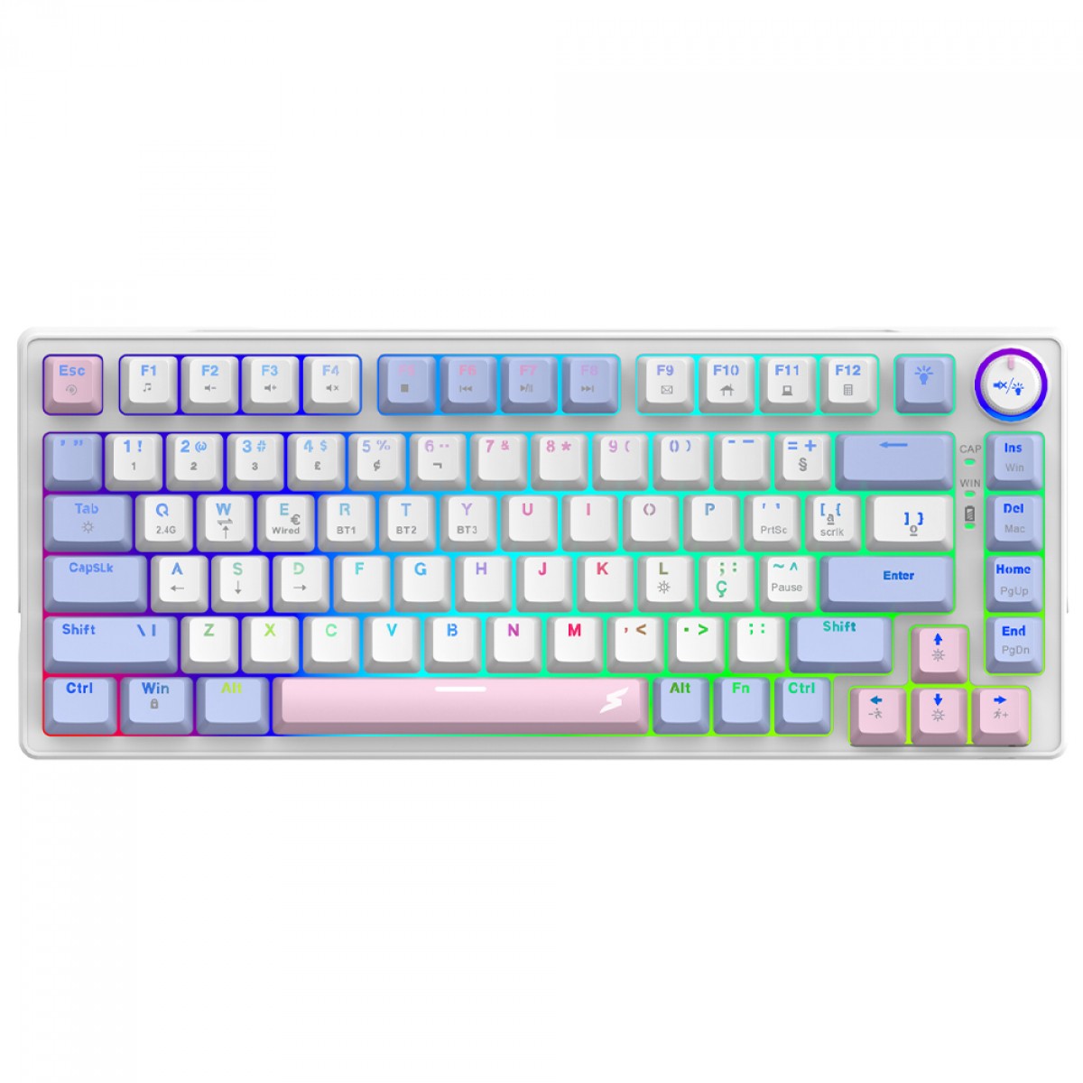 Teclado Gamer SuperFrame Ribbon, Wireless, RGB, Switch Red, 75%, ANSI, Hot Swap, Sem Fio, White/Purple