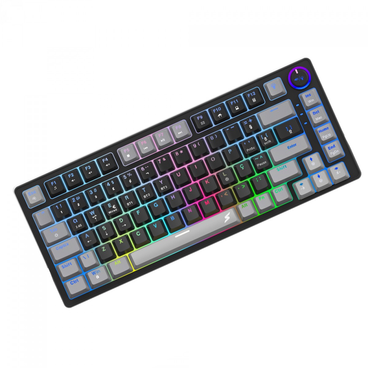 Teclado Gamer SuperFrame Ribbon, Wireless, RGB, Switch Red, 75%, ANSI, Hot Swap, Black/Grey