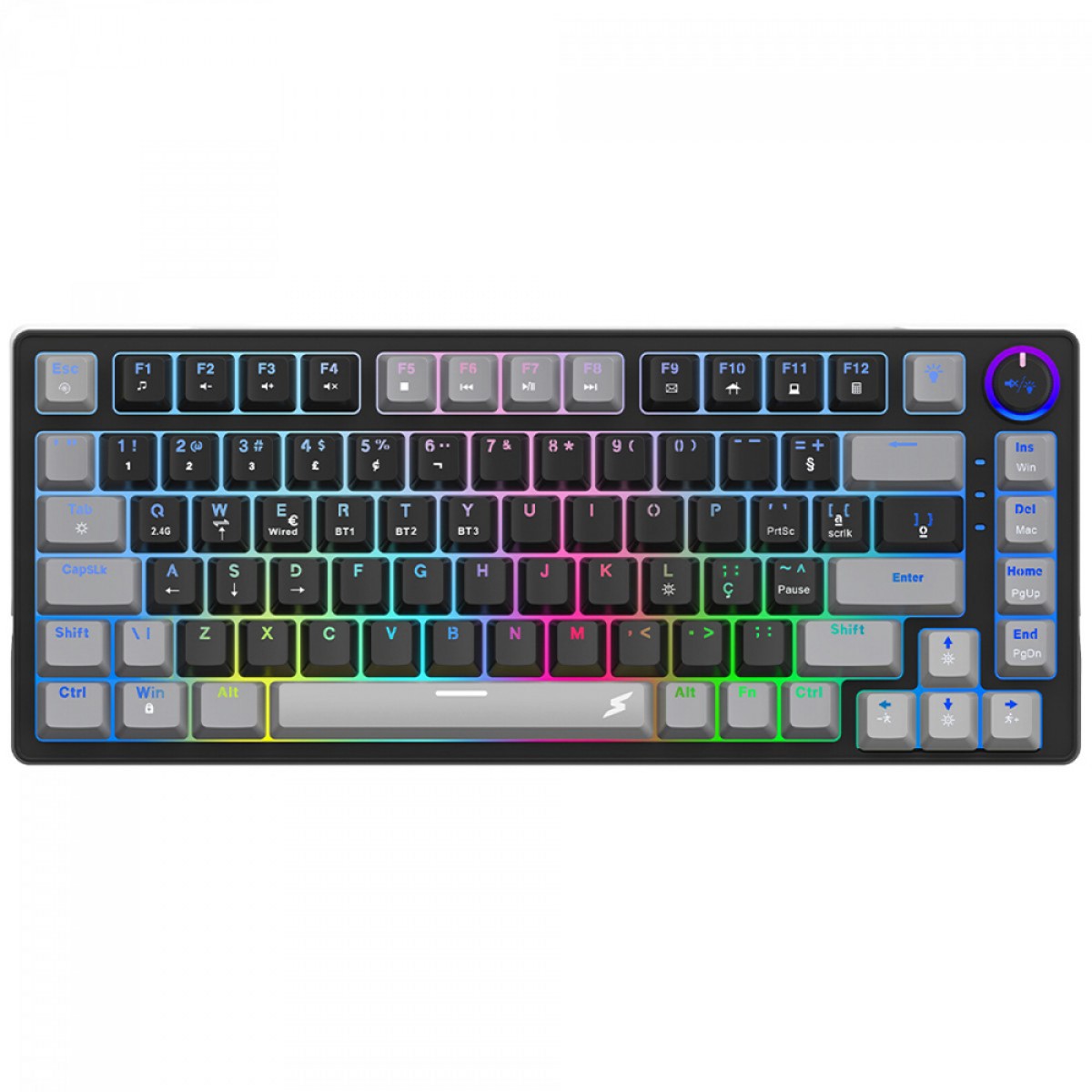 Teclado Gamer SuperFrame Ribbon, Wireless, RGB, Switch Red, 75%, ANSI, Hot Swap, Black/Grey