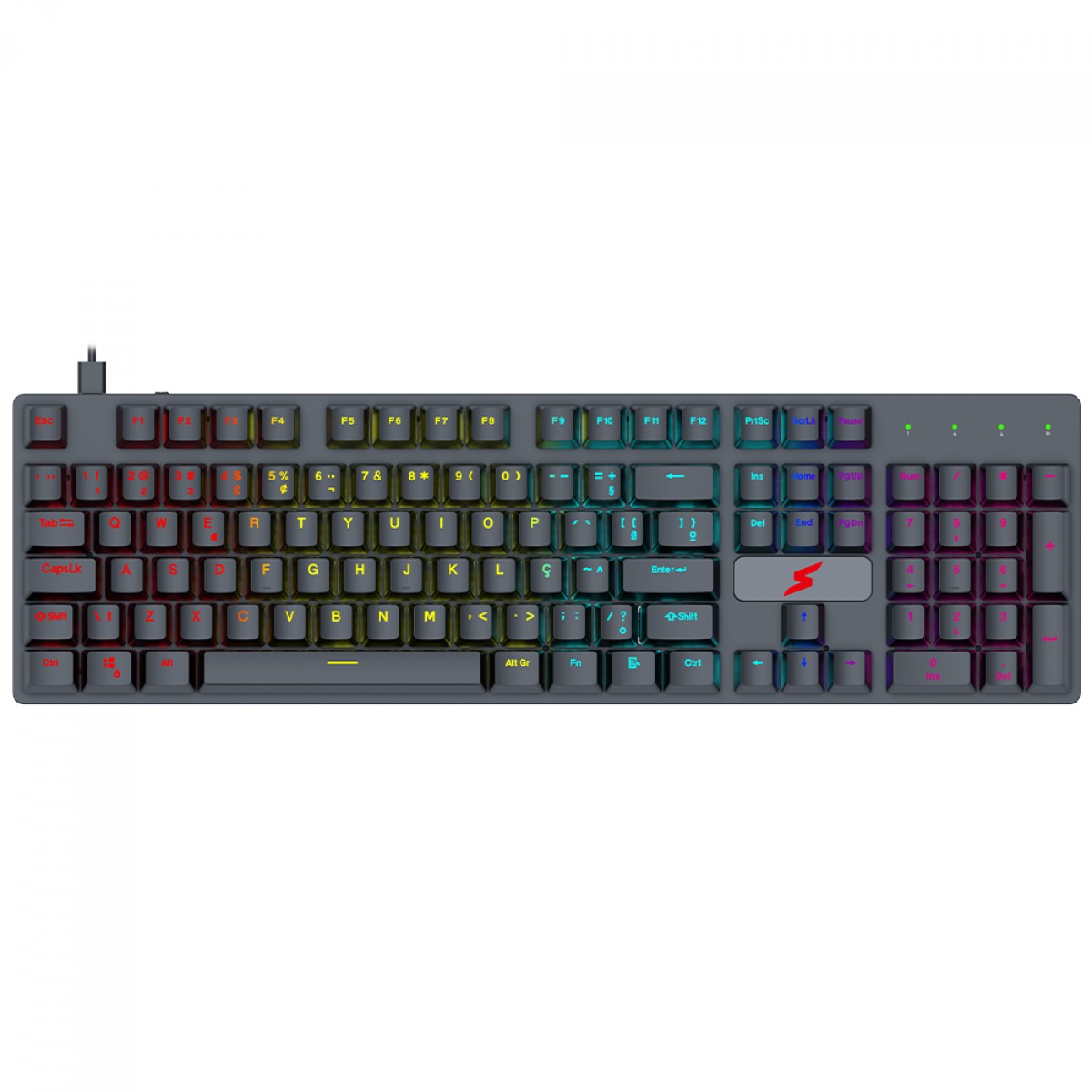 Teclado Gamer SuperFrame Striker, Rainbow, Switch Blue, ABNT2, USB, Full Size, Preto, SF-KB-STBLFSBBUAB