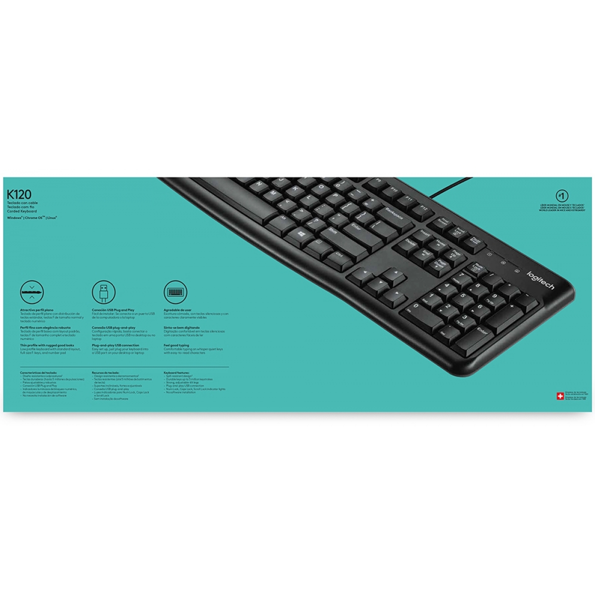 Teclado Logitech K120 ABNT2 Black, 920-004423
