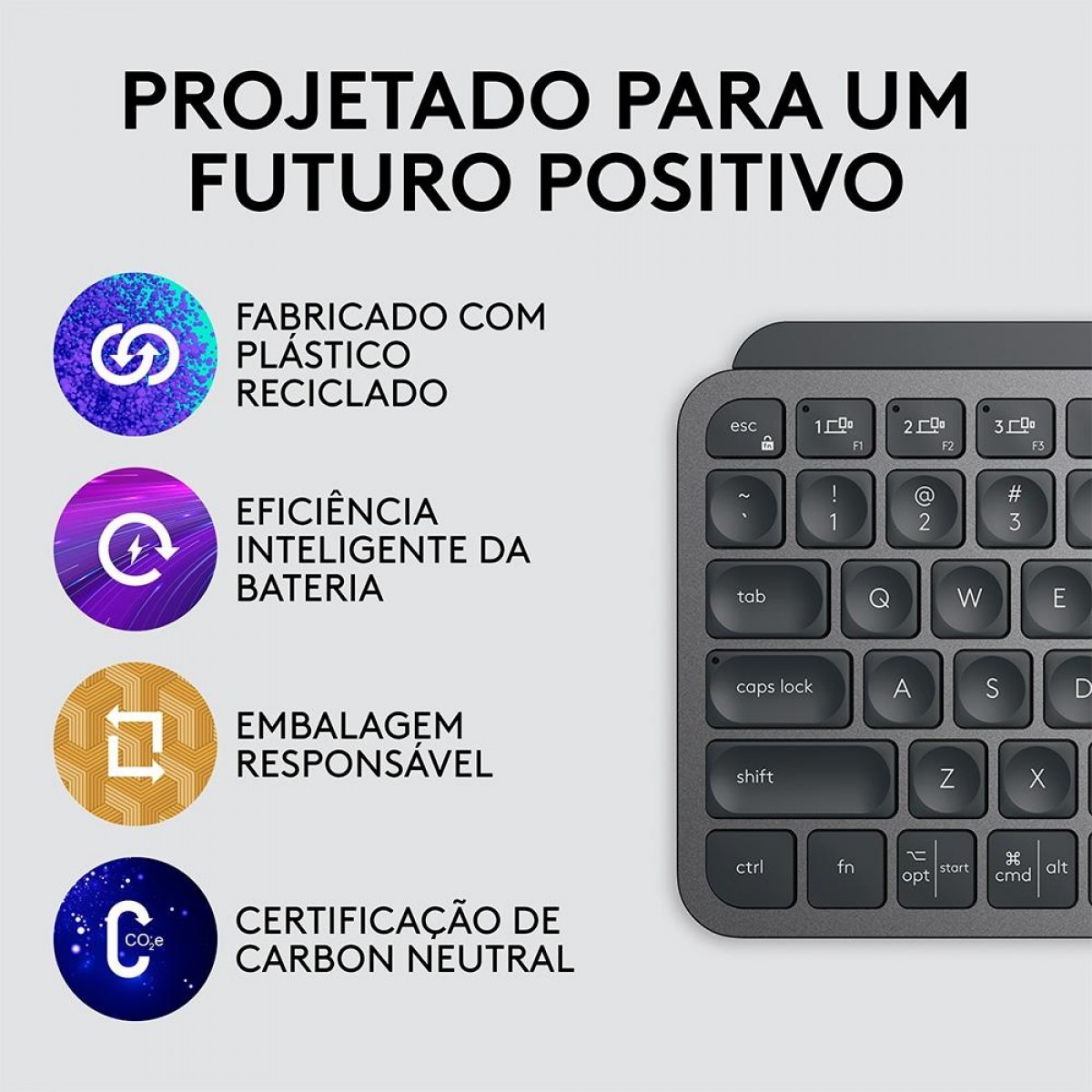 Teclado Logitech MX Keys Mini, Sem Fio, Iluminação Smart, Easy-Switch, Grafite, 920-010505