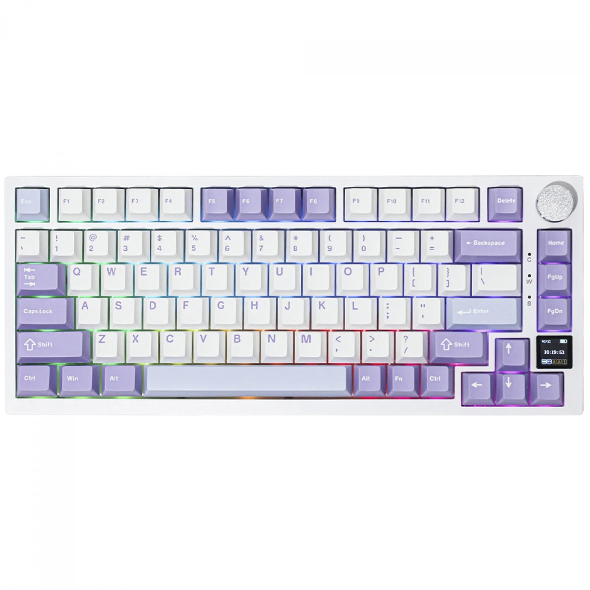 Teclado Mecânico Gamer Ajazz AK820 PRO, RGB, Wireless/Bluetooth/USB, 75%, ANSI, Ajazz Gift Switch, Branco e Roxo