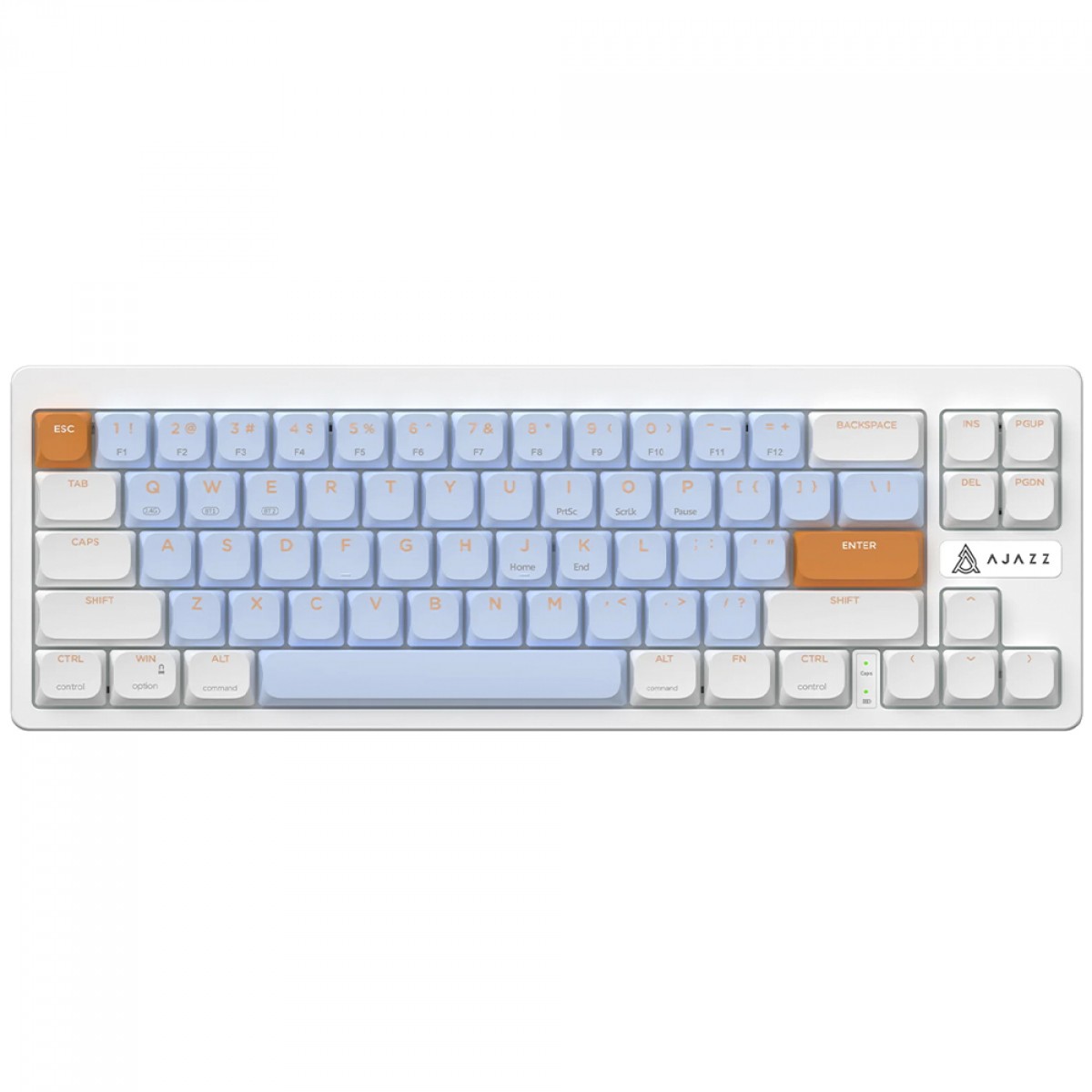 Teclado Mecânico Gamer Ajazz AKL680, Wireless/Bluetooth, 65%, ANSI, Switch Low-Profile, Branco e Azul