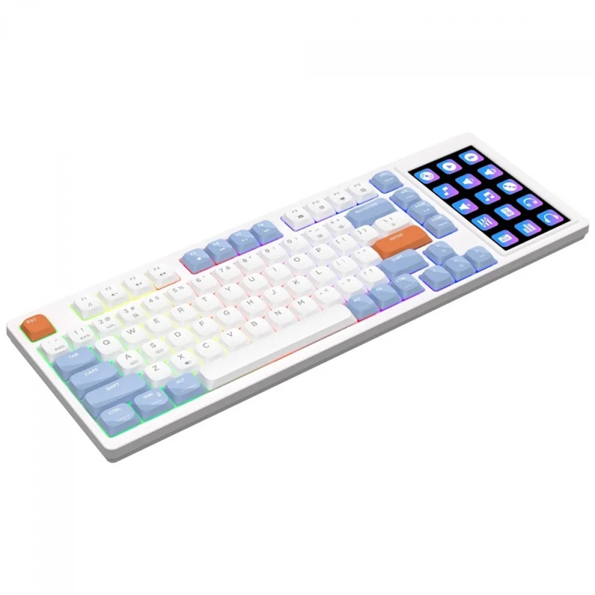 Teclado Mecânico Gamer Ajazz AKP815, Com Display LCD, RGB, USB, ANSI, 75%, Switch Huannuo Short Tea, Azul, Branco e Laranja