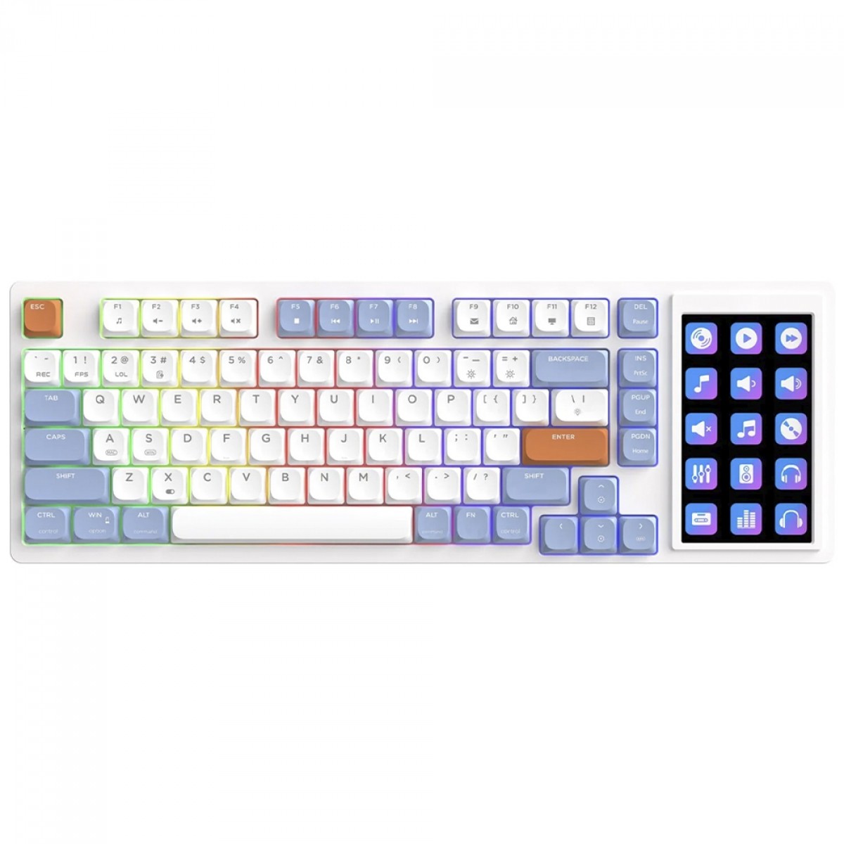 Teclado Mecânico Gamer Ajazz AKP815, Com Display LCD, RGB, USB, ANSI, 75%, Switch Huannuo Short Tea, Azul, Branco e Laranja
