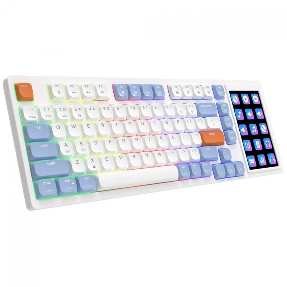 Teclado Mecânico Gamer Ajazz AKP815, Com Display LCD, RGB, USB, ANSI, 75%, Switch Huannuo Short Tea, Azul, Branco e Laranja