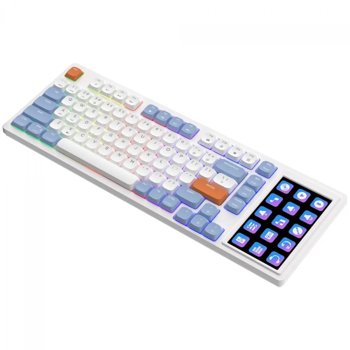 Teclado Mecânico Gamer Ajazz AKP815, Com Display LCD, RGB, USB, ANSI, 75%, Switch Huannuo Short Tea, Azul, Branco e Laranja