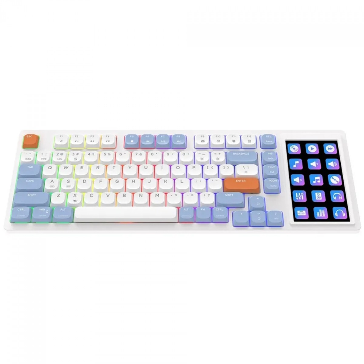 Teclado Mecânico Gamer Ajazz AKP815, Com Display LCD, RGB, USB, ANSI, 75%, Switch Huannuo Short Tea, Azul, Branco e Laranja