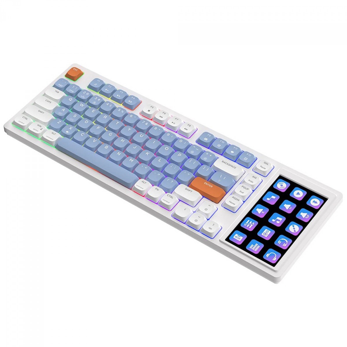 Teclado Mecânico Gamer Ajazz AKP815, Com Display LCD, RGB, USB, ANSI, 75%, Switch Huannuo Short Tea, Branco, Azul e Laranja
